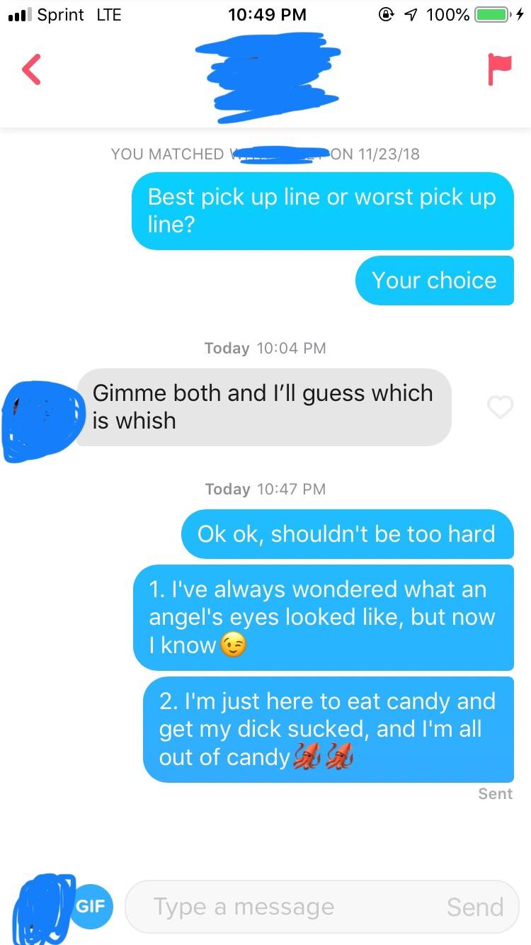 Best and worst pick up lines🦑🦑 you decide which is which r/Tinder