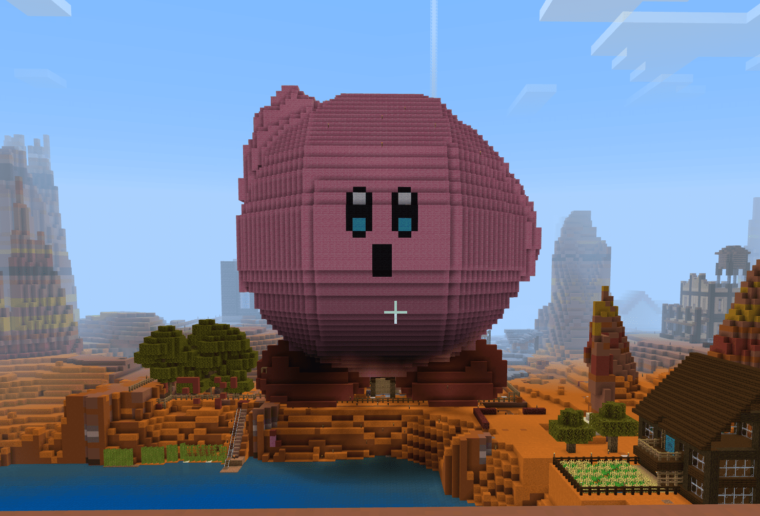 3D Kirby monument built with my community r/Minecraft_Survival
