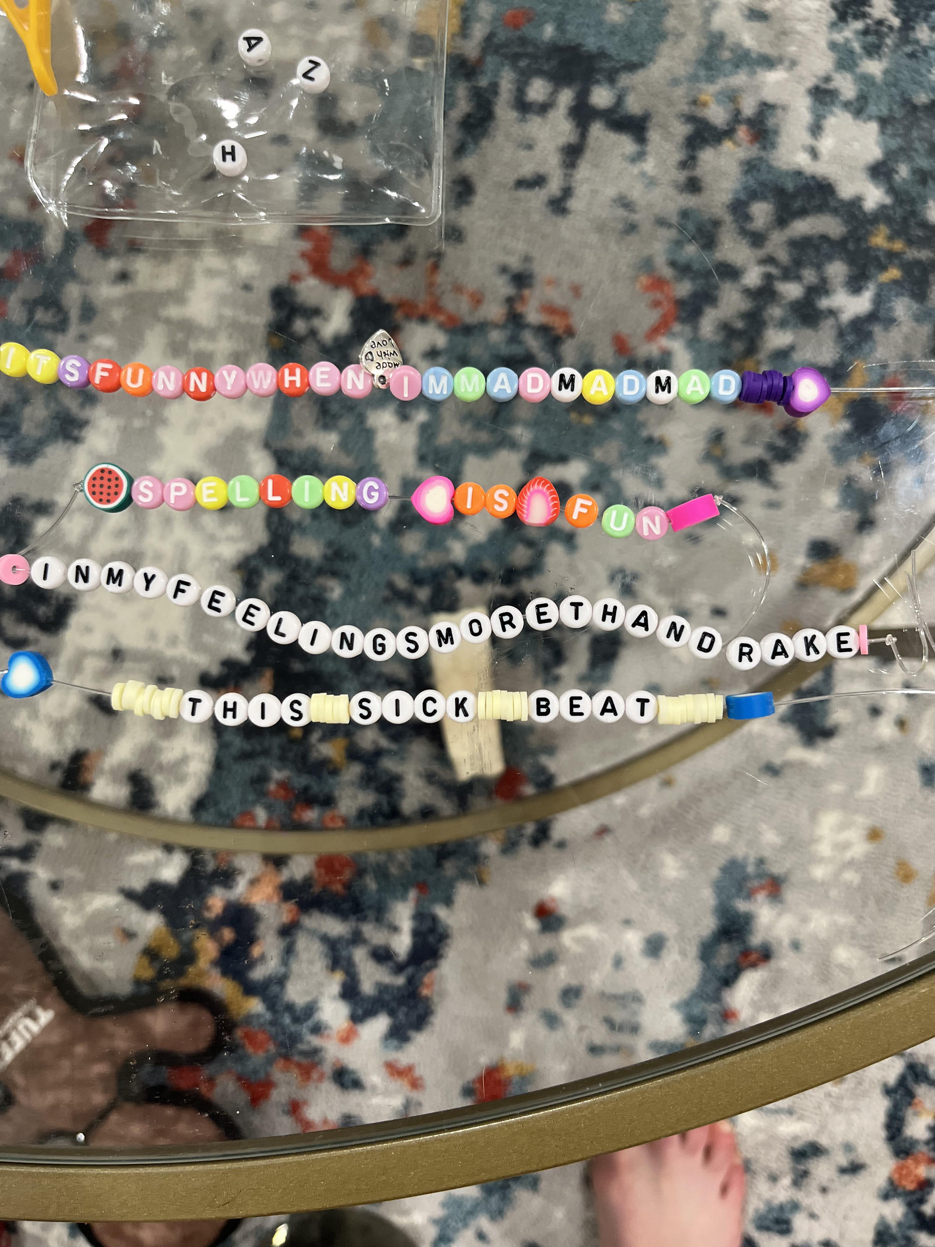 For the friendship bracelets we decided to do her cringiest lyrics from