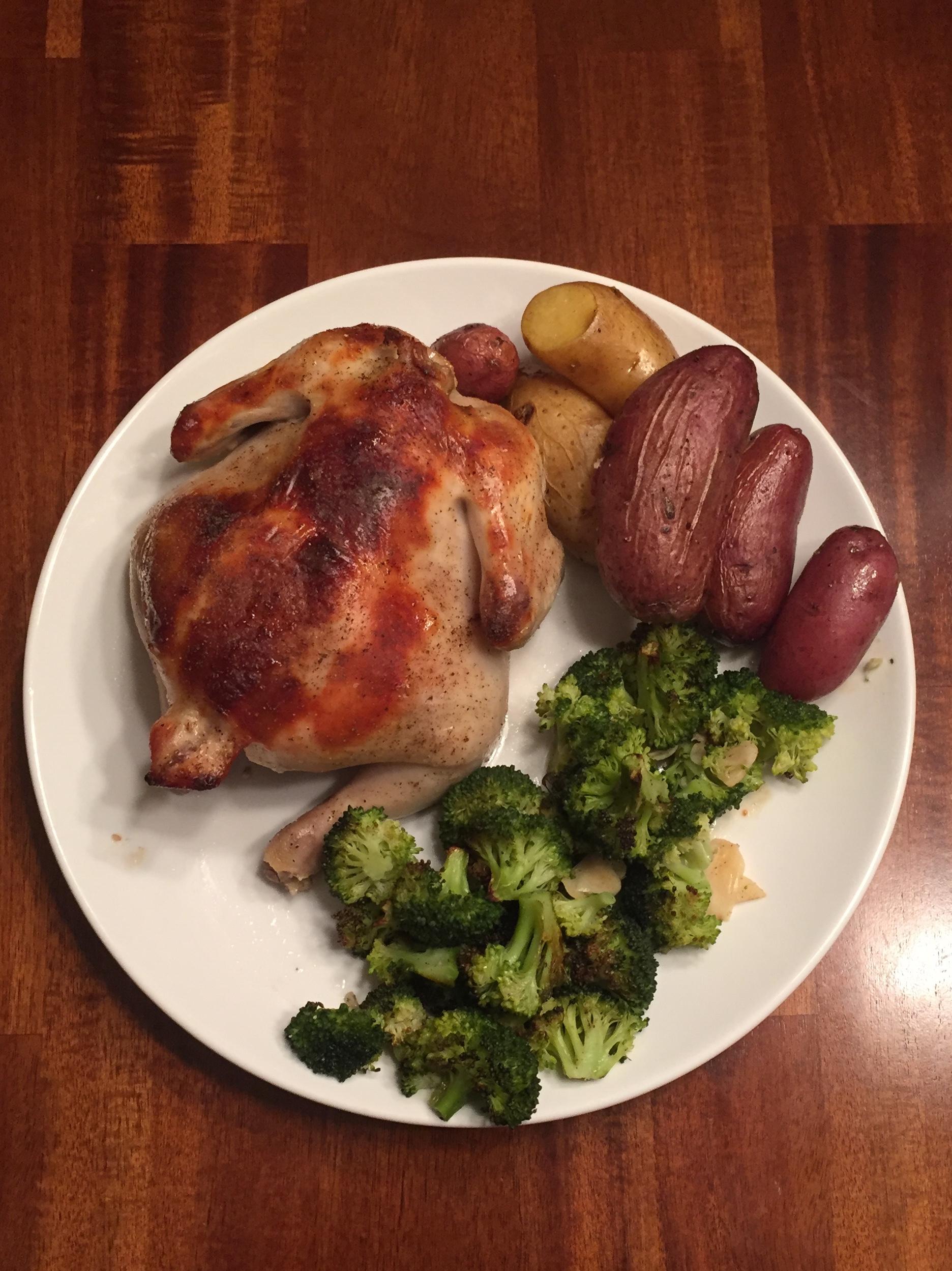 [Homemade] Buttermilk brined Cornish Hen Roasted with Fingerling