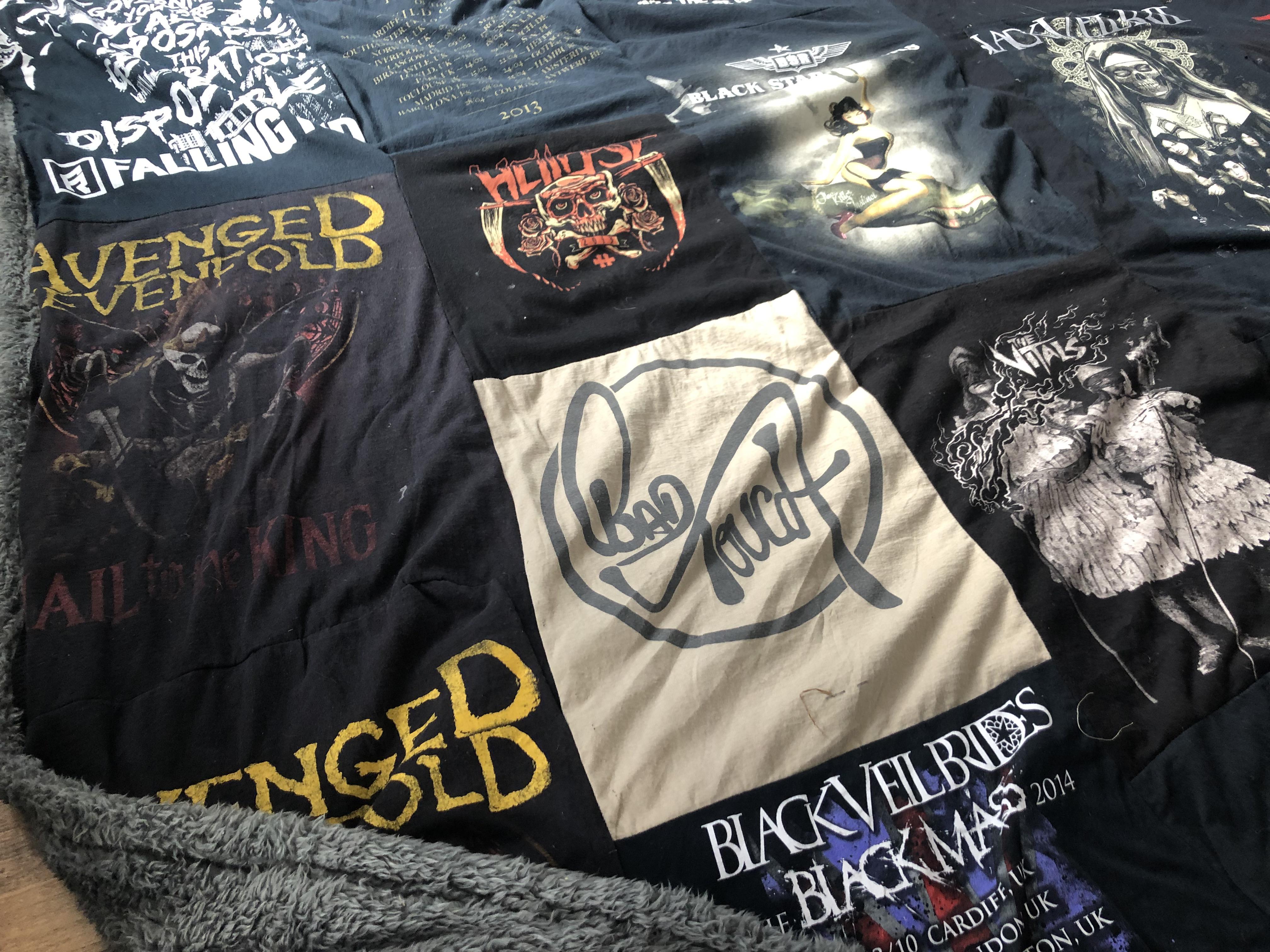 Made a blanket using old band Tshirt’s I didn’t wear anymore r/crafts