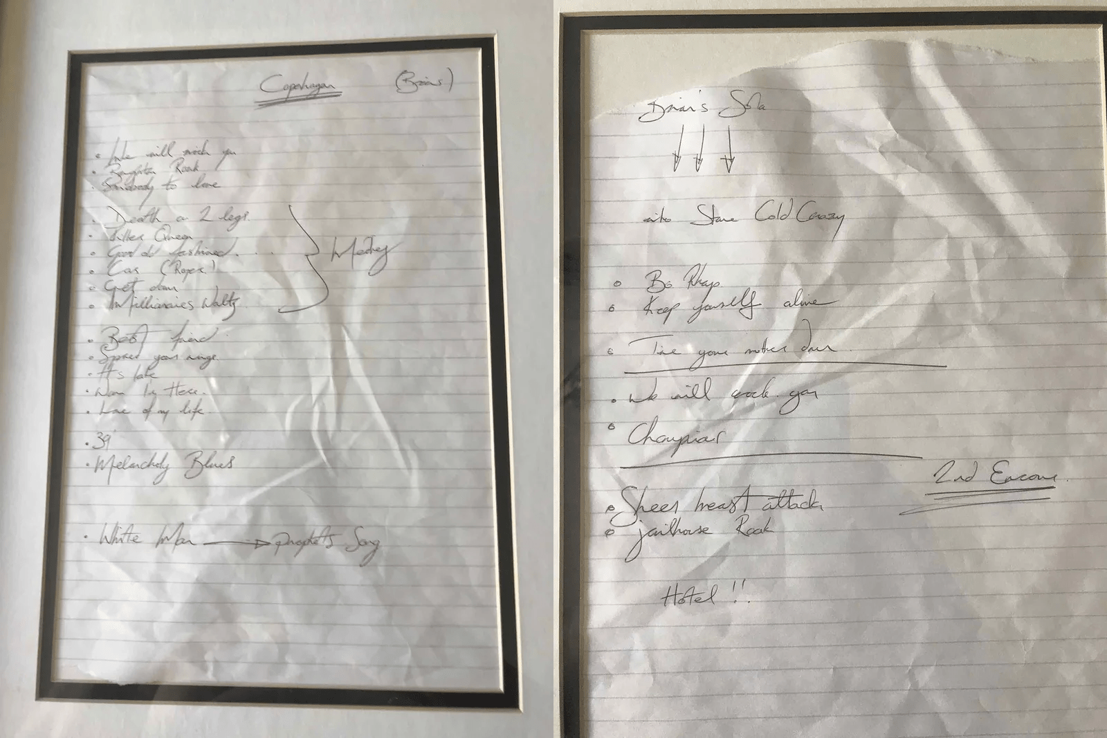 Freddie Mercury's handwritten setlist for Queen's 13 April 1978