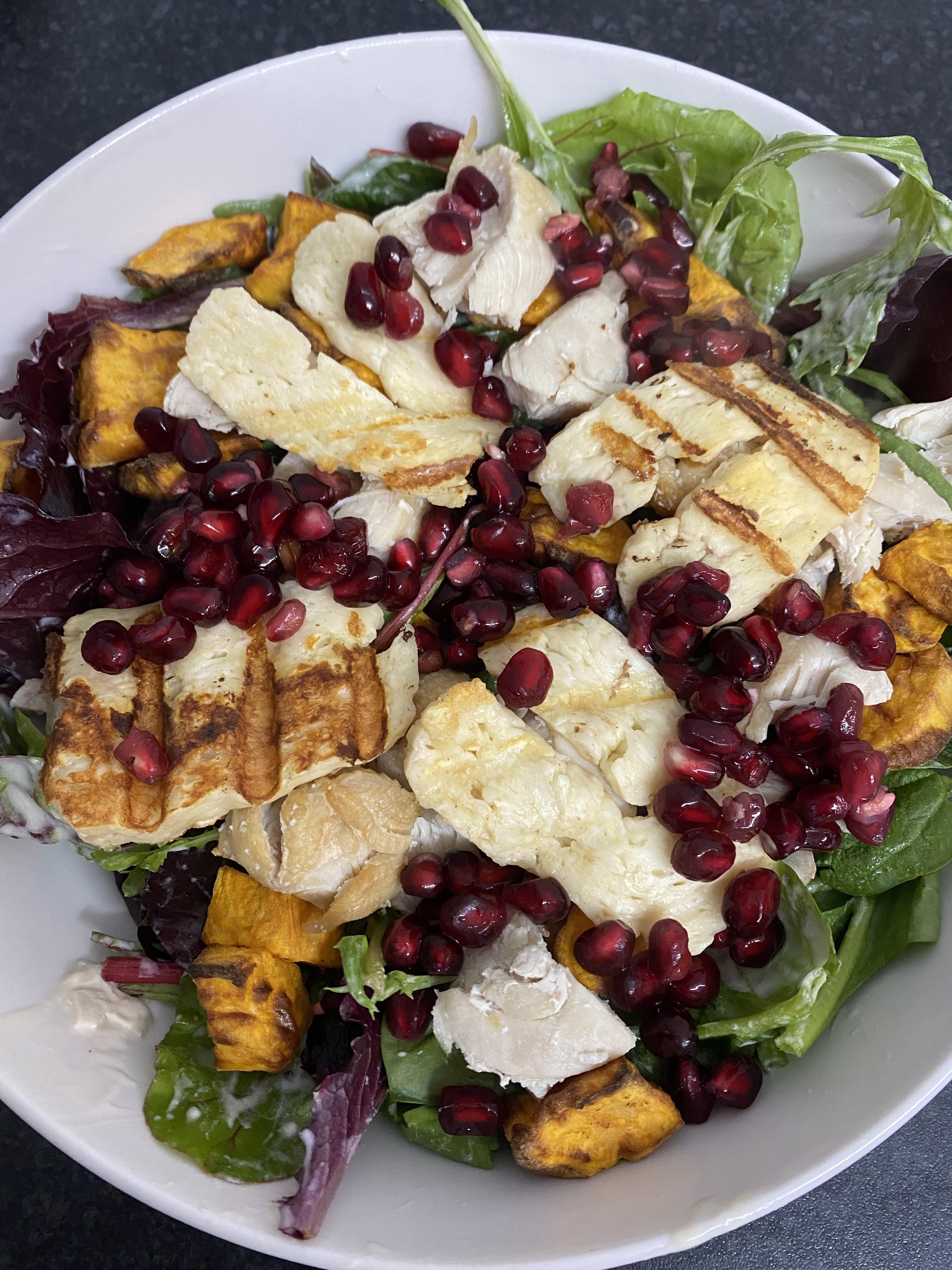 Loved this salad! Chicken, sweet potato, halloumi & pomegranate with a