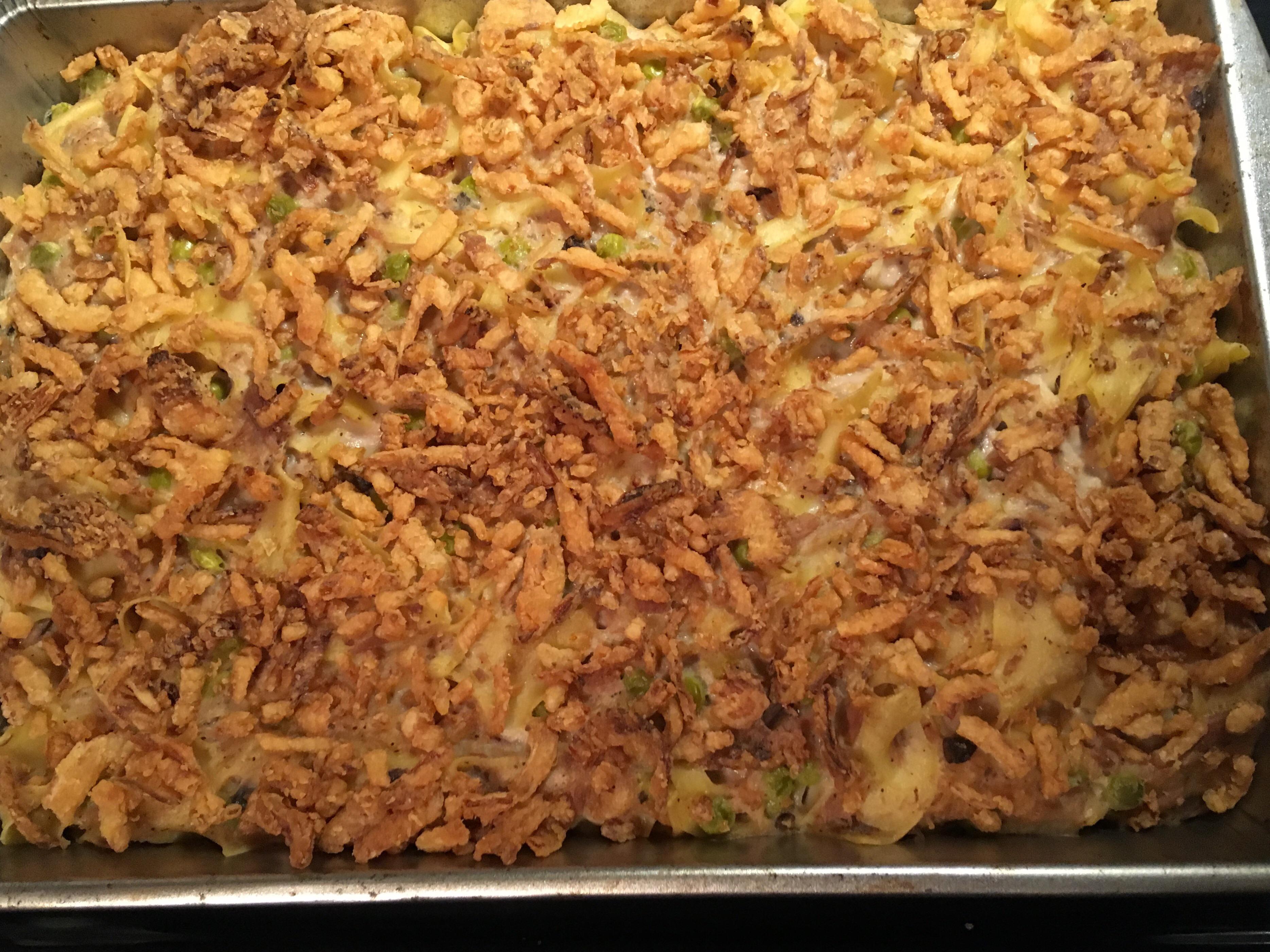 Tuna Noodle Casserole made with French fried onions! The addition of butter made it even yummier