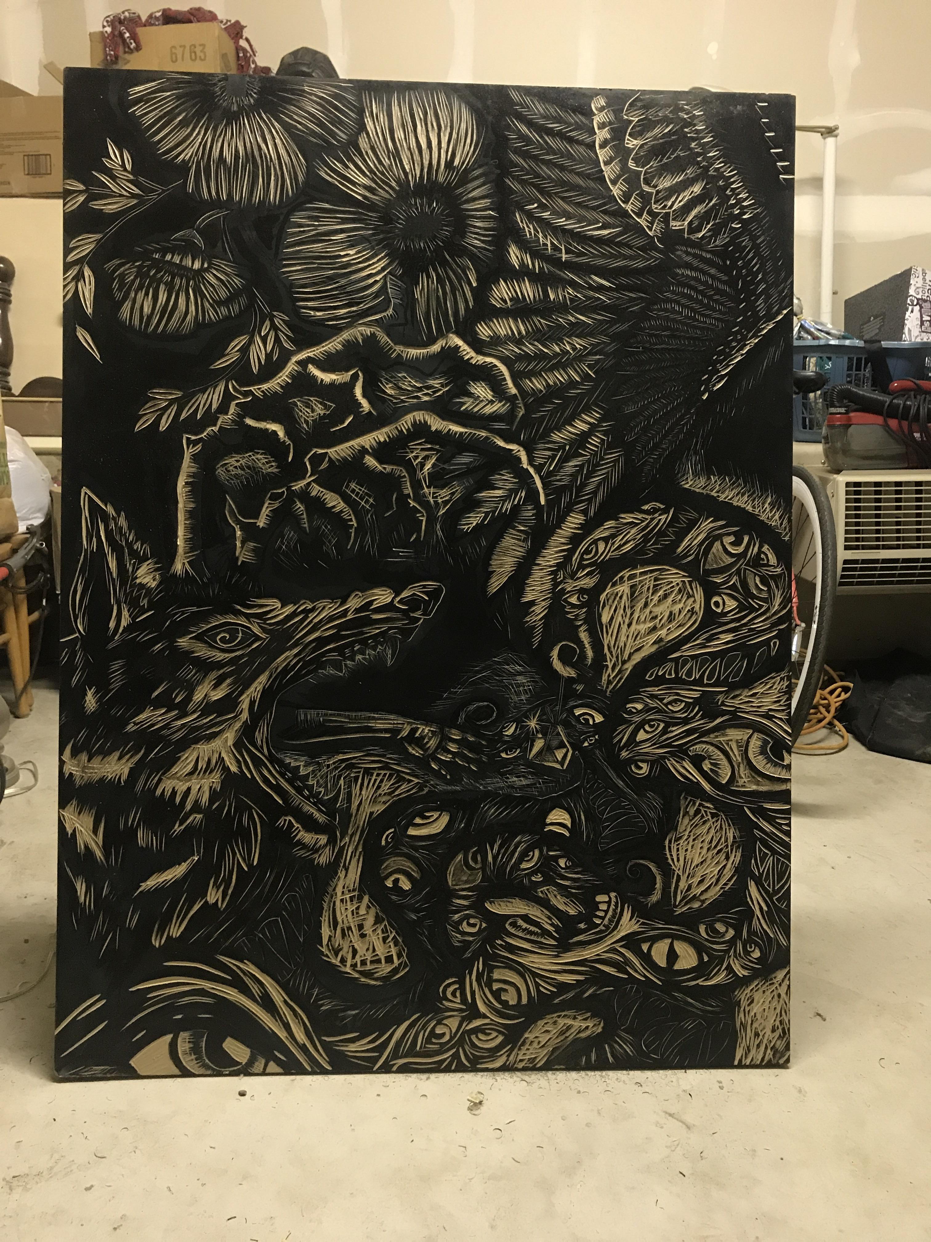 My “finished” woodblock for relief printing. 50”x36”....... but am I