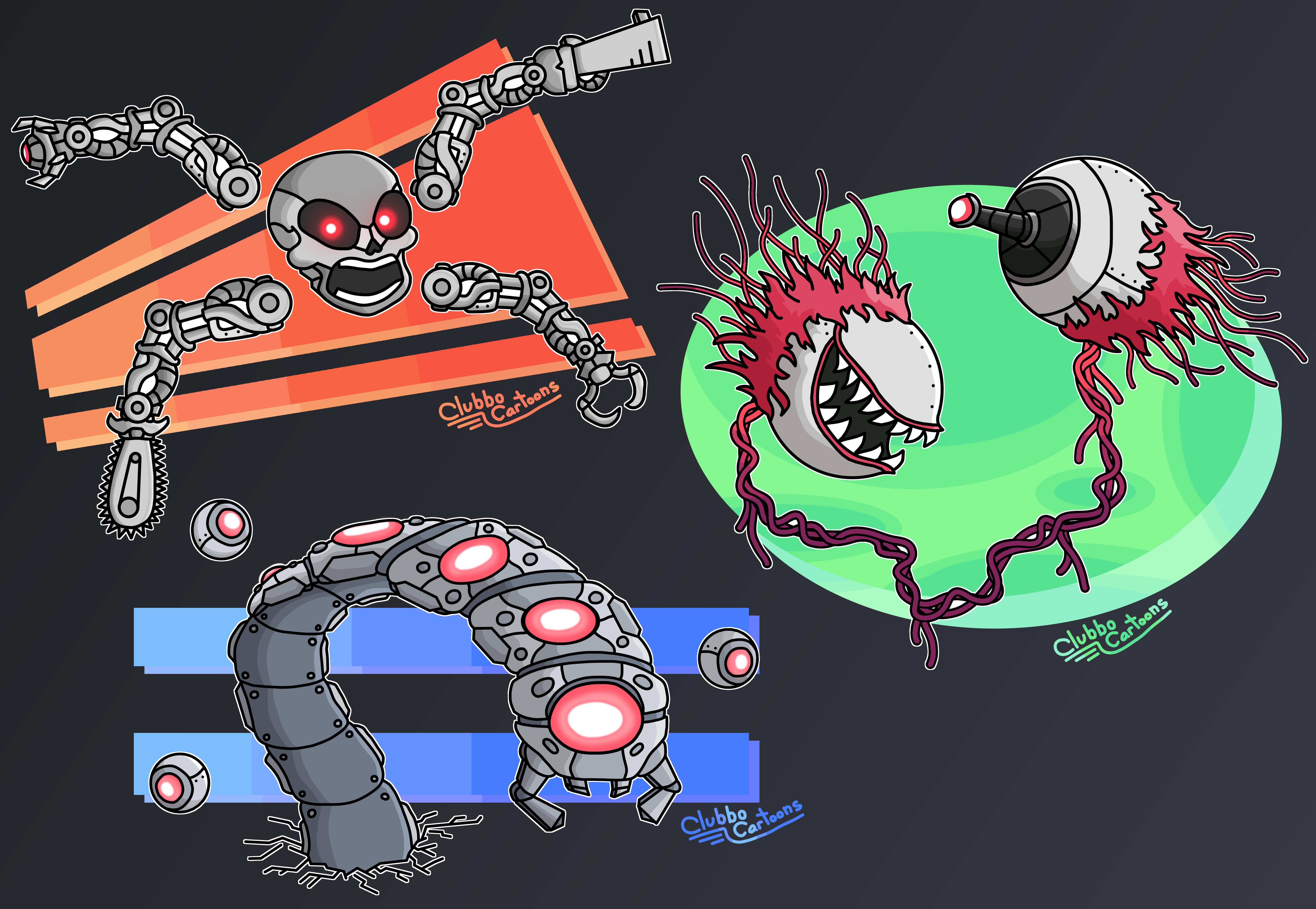 I drew the three mechanical bosses because they’re my favourite bosses