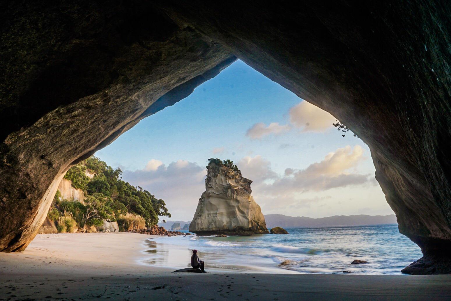 Sunrise at Cathedral Cove on the Coromandel in New Zealand. This place