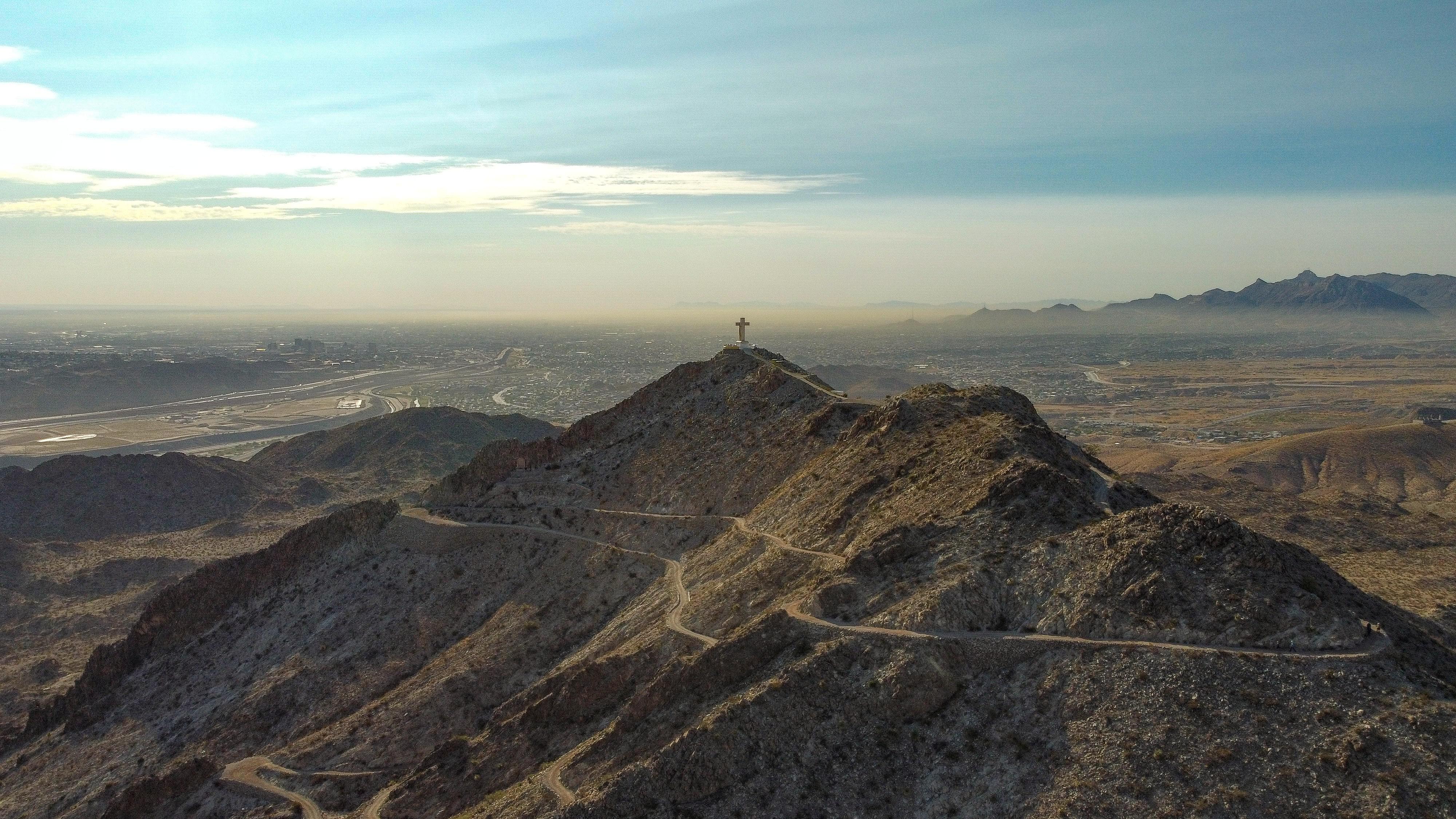 Photo taken with a drone while hiking Mount Cristo Rey on the border in