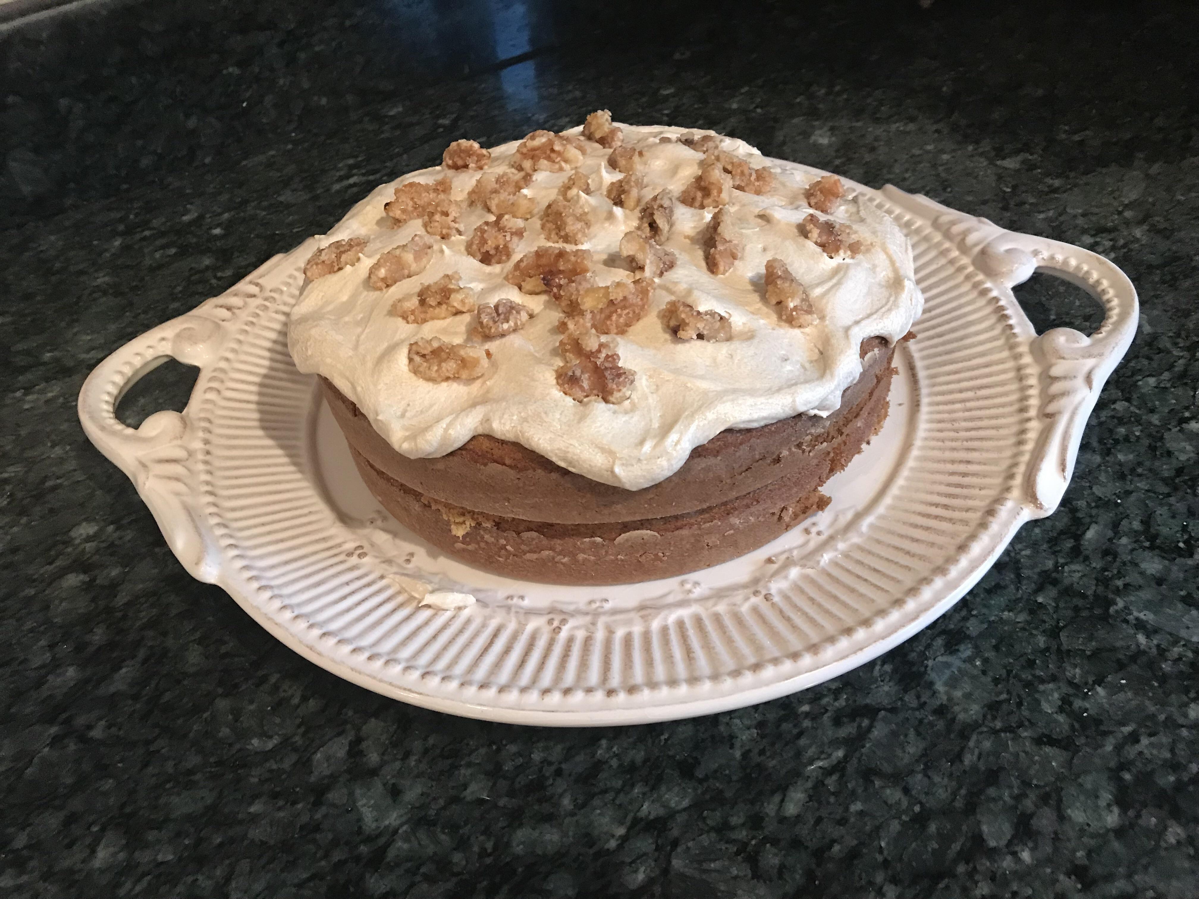 I made maple walnut cake with maple buttercream frosting and candied