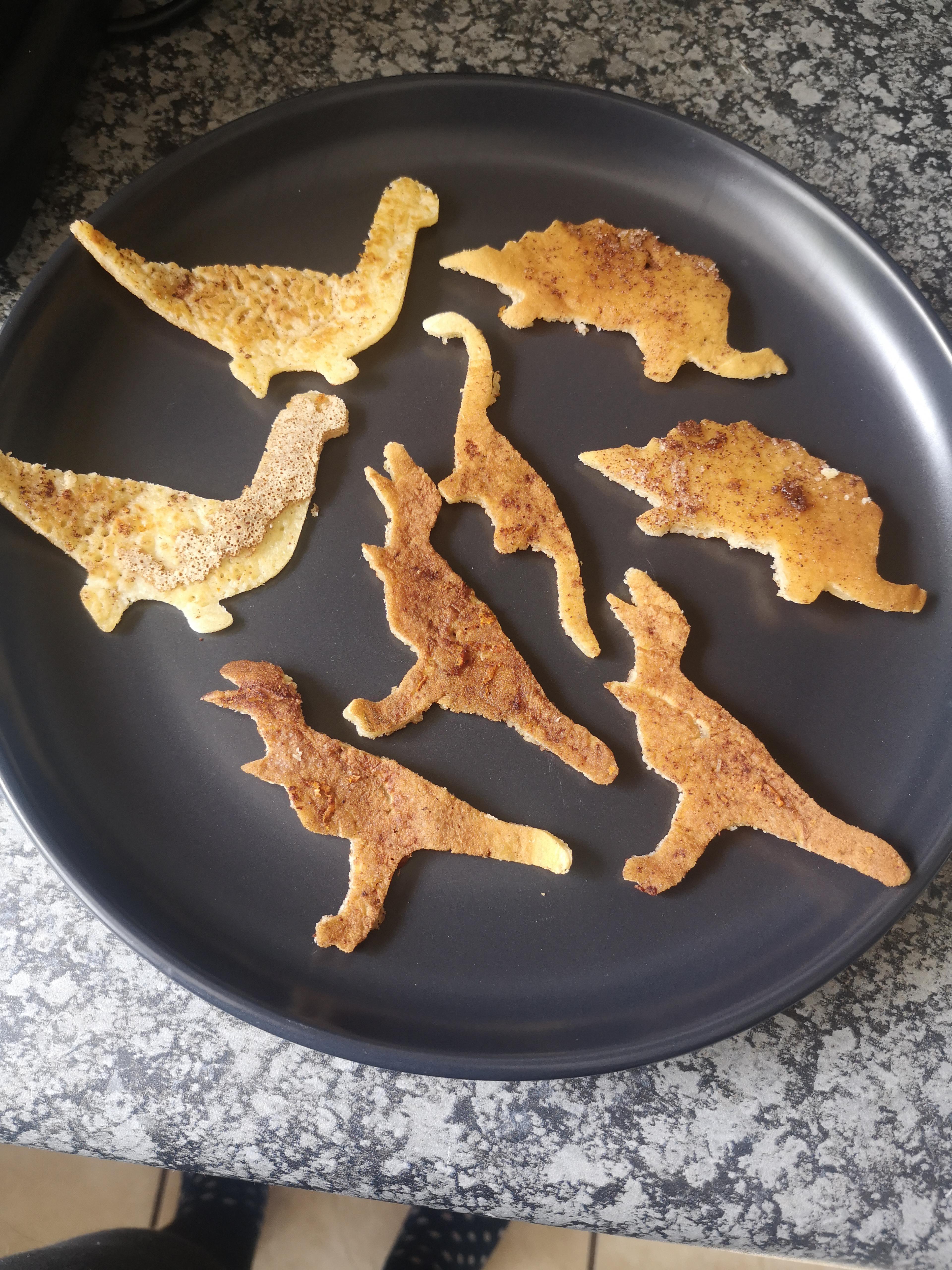 Week 11 Kawaii Dinosaur pancakes with orange cinnamon sugar r/52weeksofcooking