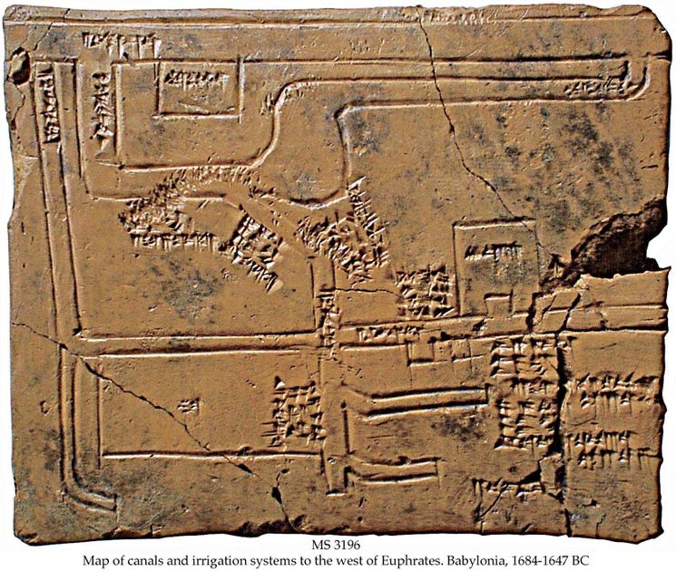 Babylonian map of canals and irrigation systems to the west of