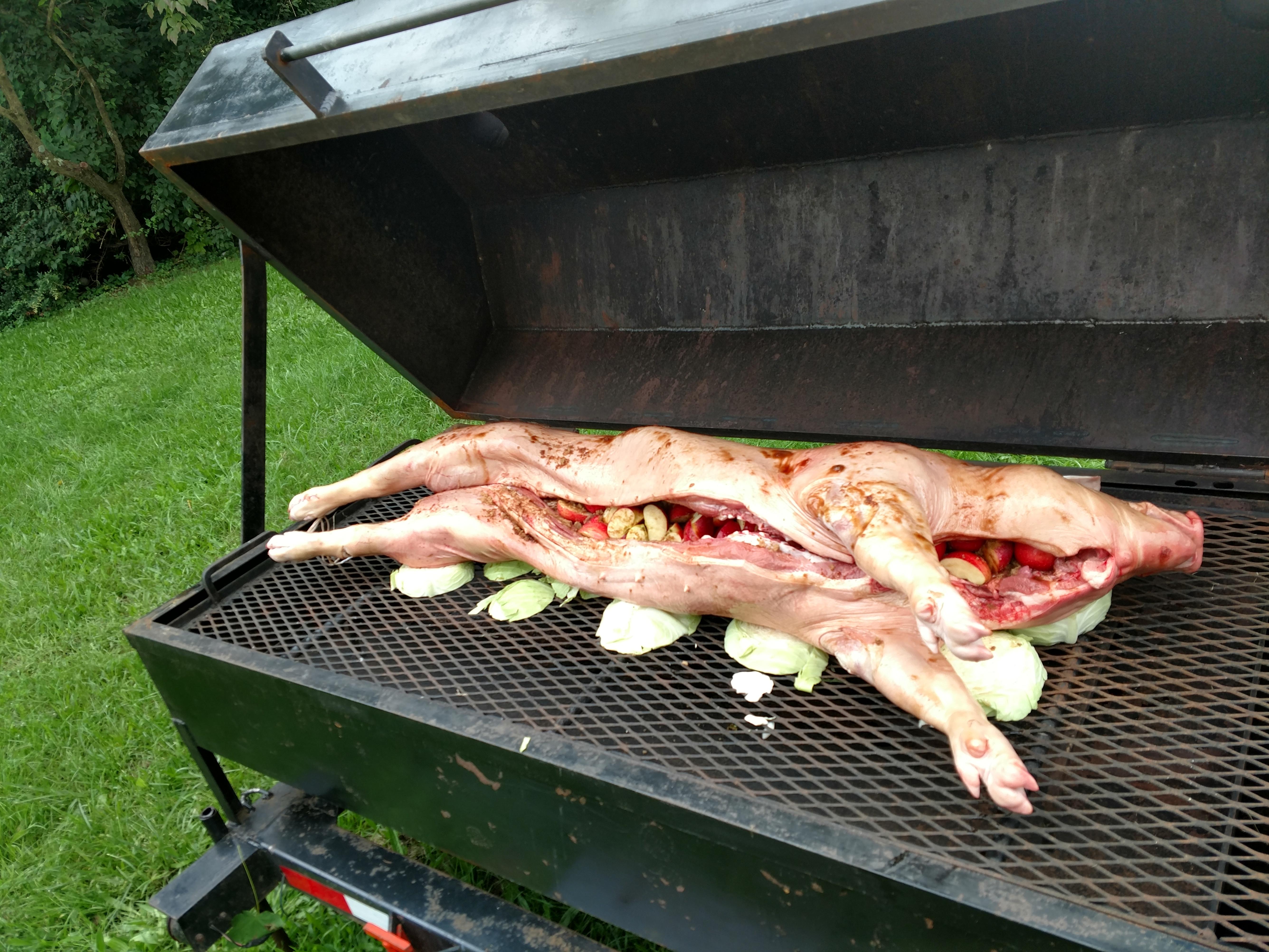 First time roasting. 100lb hog with apples and brown sugar. r/BBQ