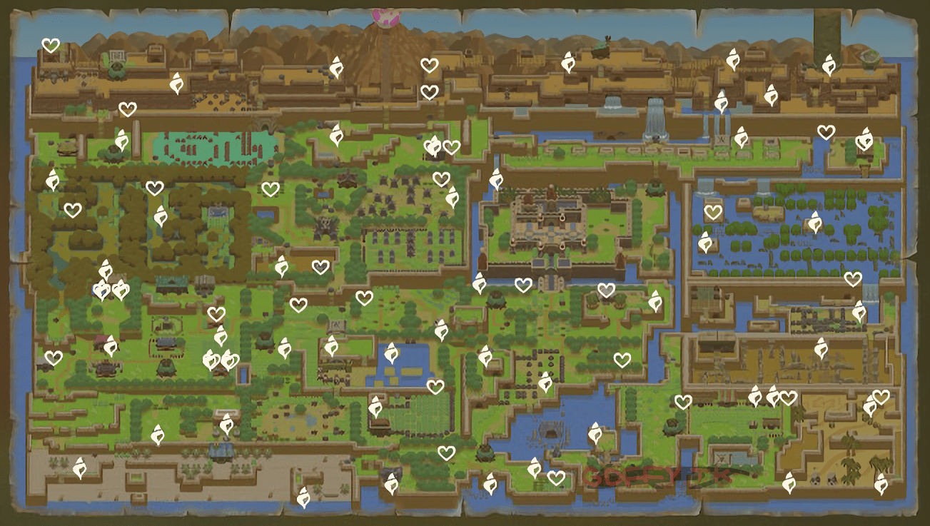 Here is the full map showing all heart piece and seashell locations
