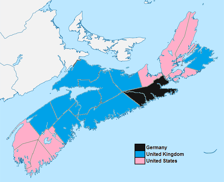 Map of Nova Scotia Census Divisions by predominant country of birth for