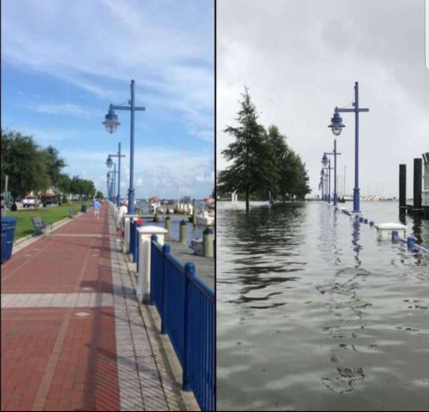 Before and after of Washington, NC waterfront on the Pamlico River r