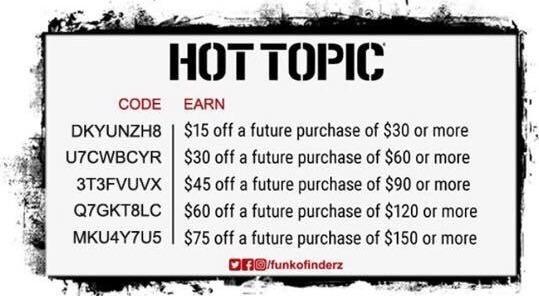 [Live] HOT TOPIC Hot Cash codes are now working for Guest List members! funkopop