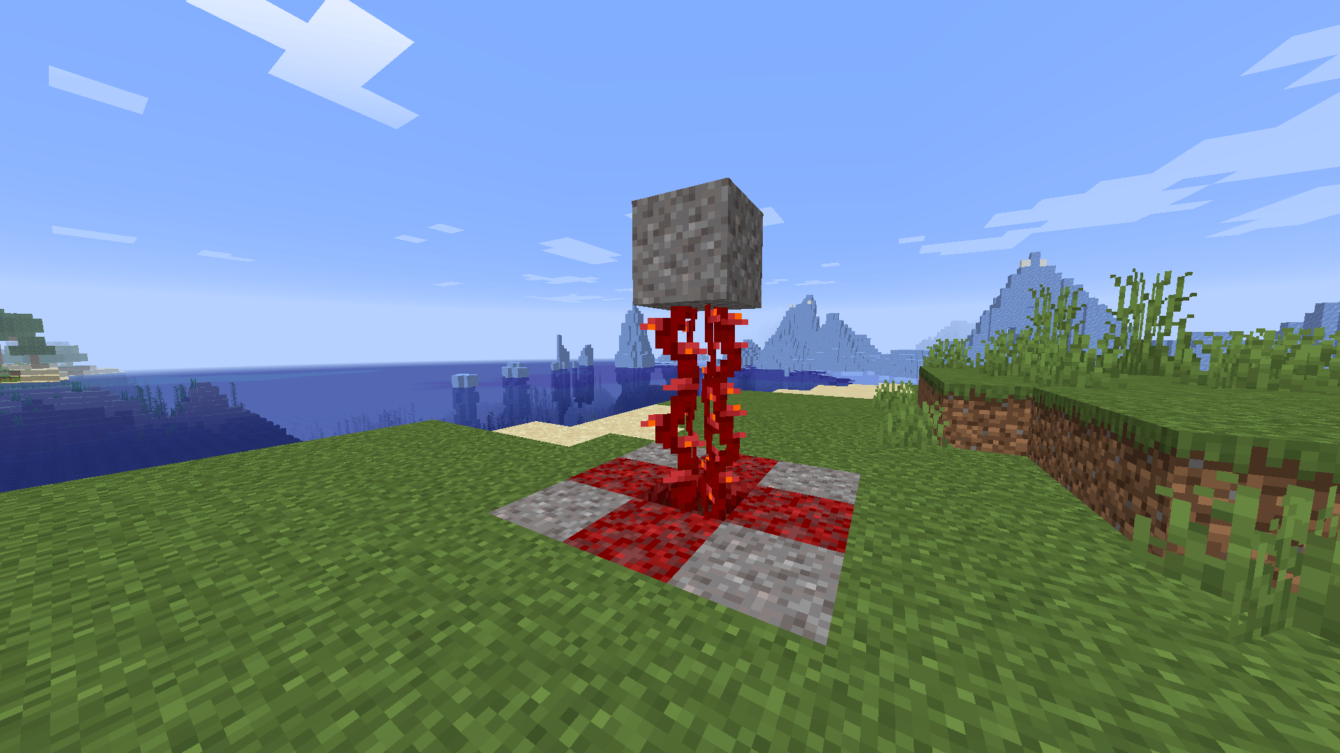 So I learned you can make gravity effected blocks float with the new vines so I made this r