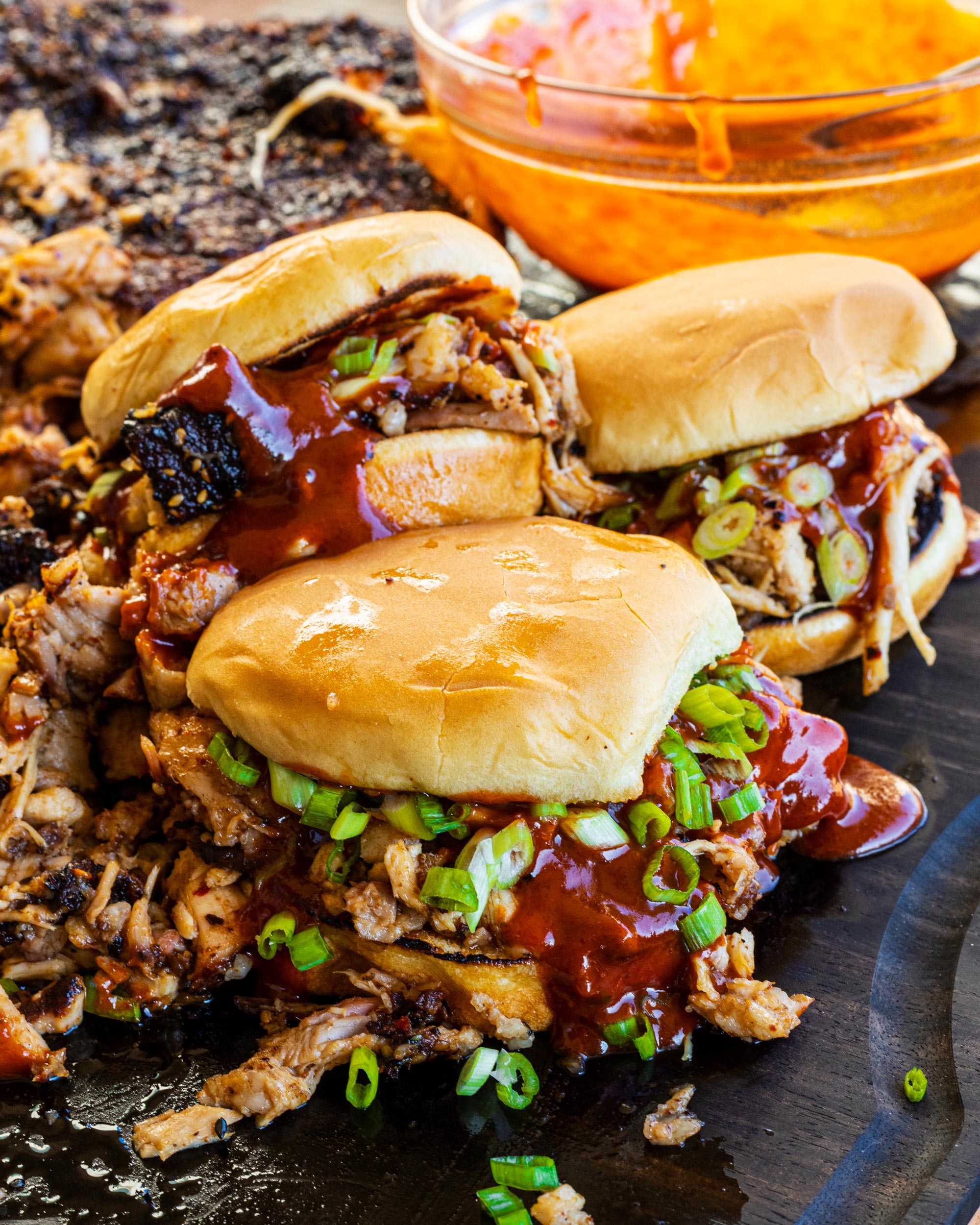 Pulled Pork Belly Sandwiches with Korean Honey Mustard BBQ