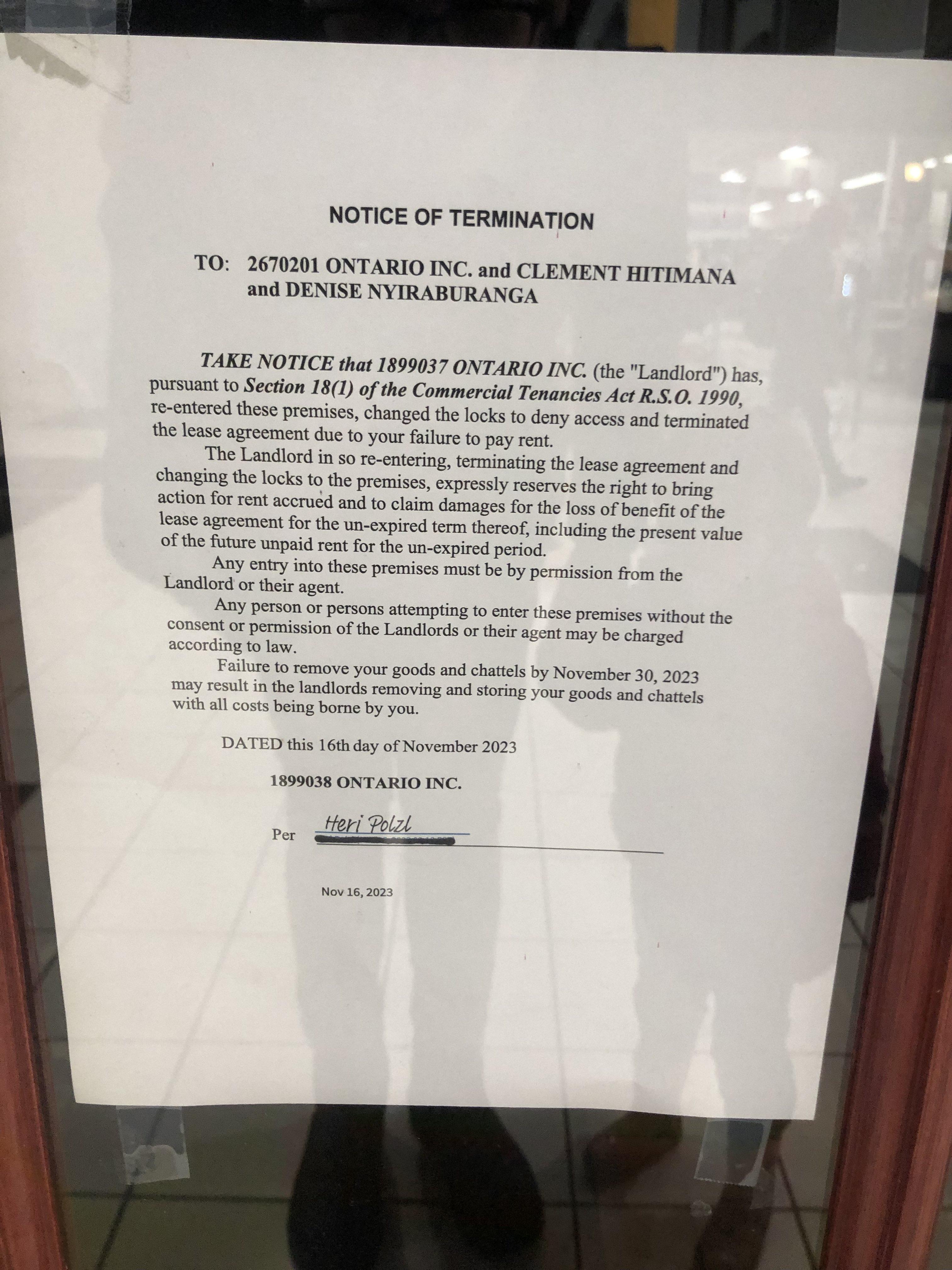 The Shops at Waterloo Town Square locks out Cora's for nonpayment of