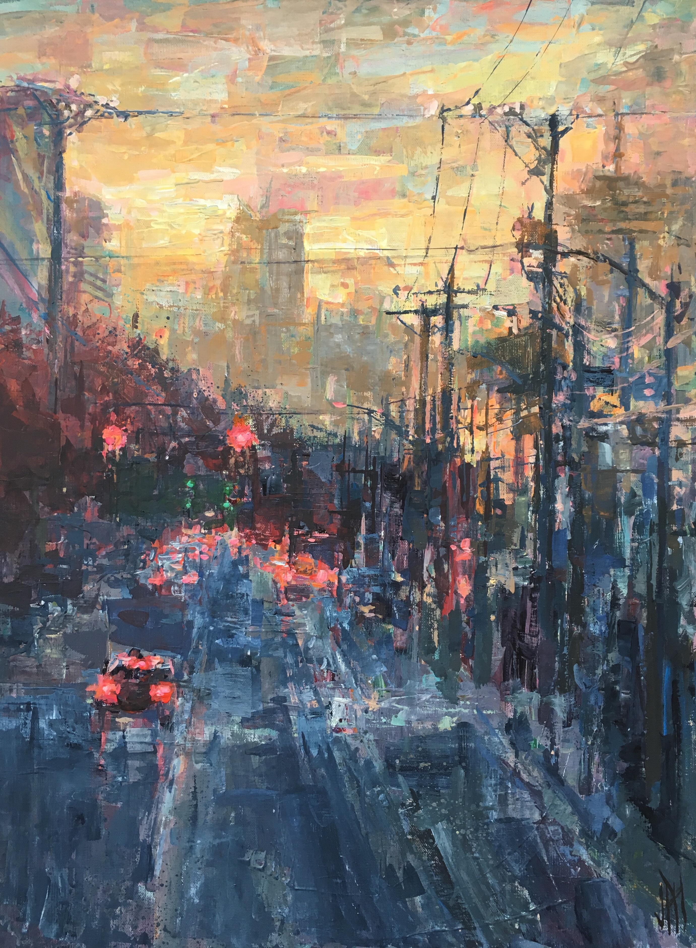 Acrylic painting I did of Vancouver at sundown r/pics
