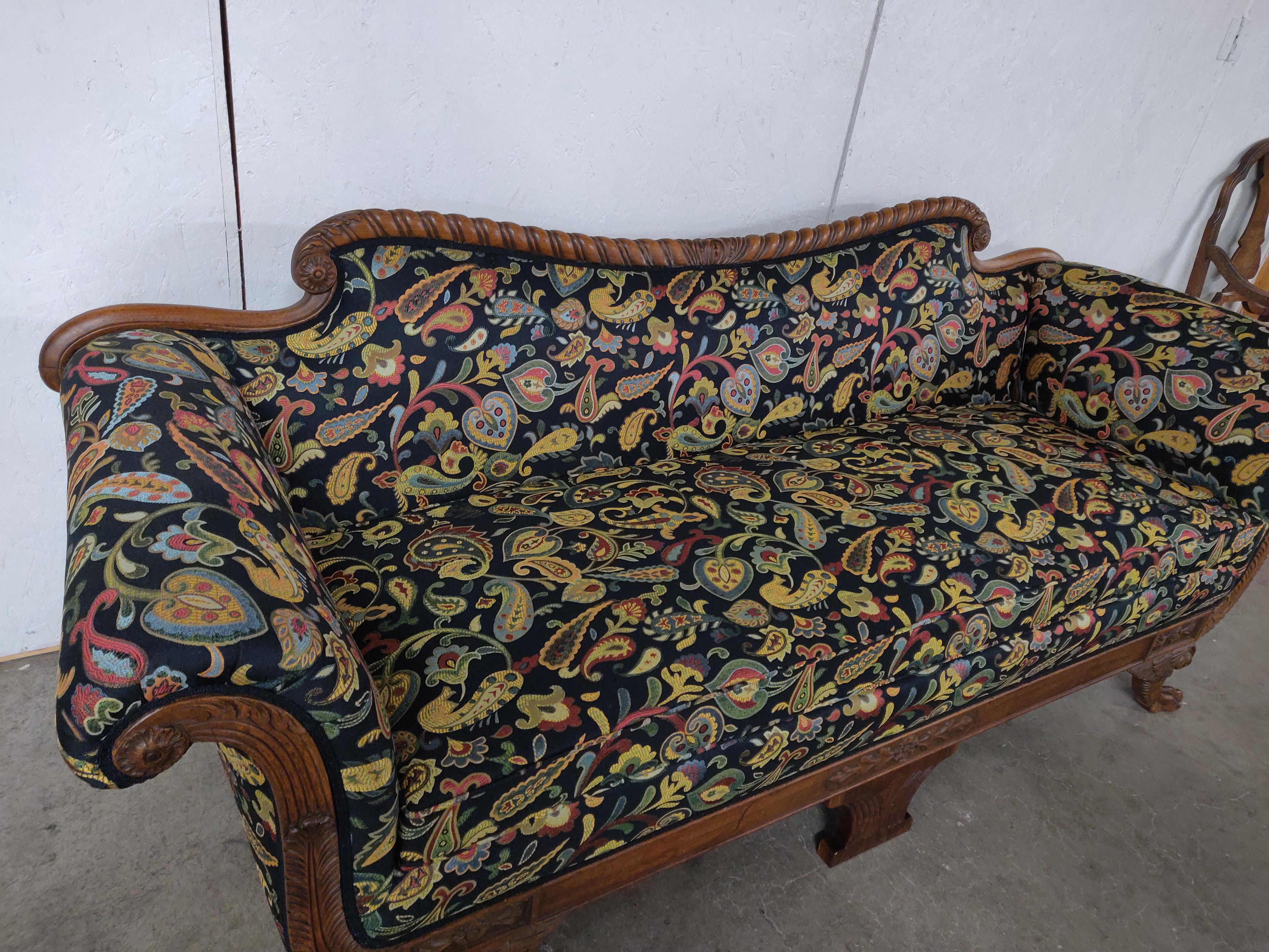 Paisley Folk Fabric Empire Sofa r/upholstery