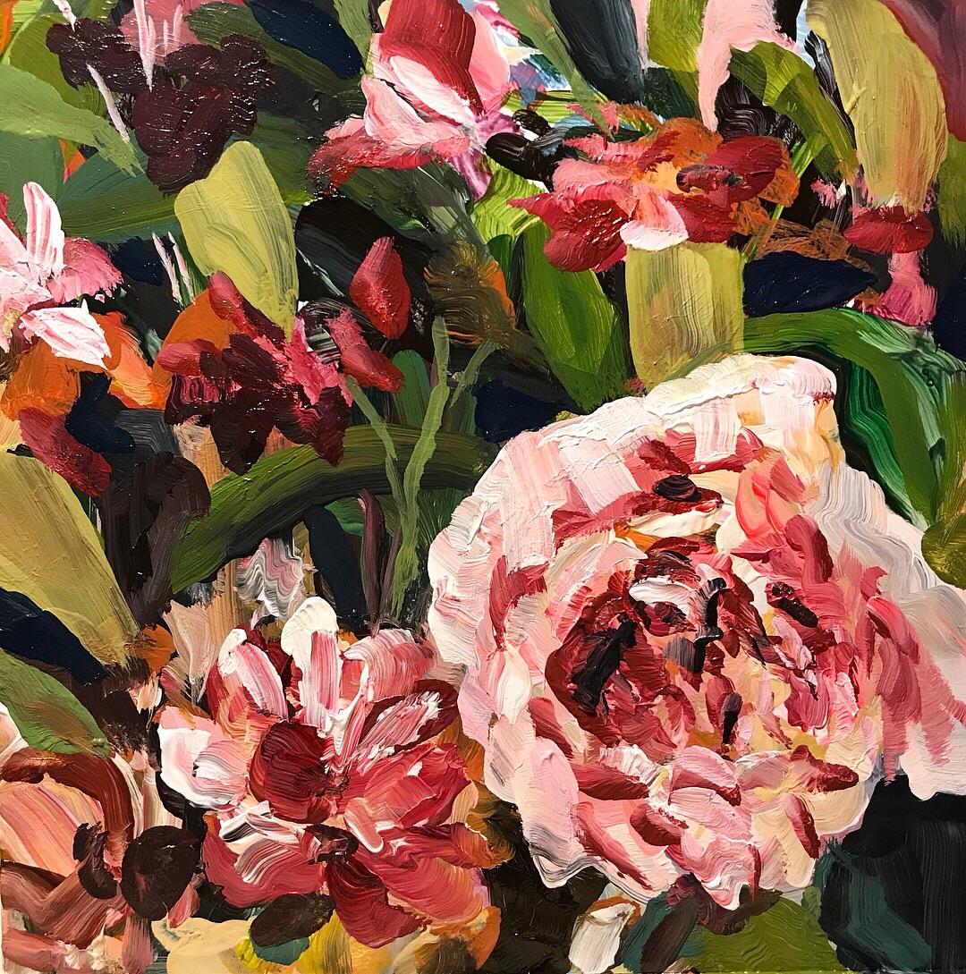 Floral study, acrylic on wood panel, 6x6 in. r/painting