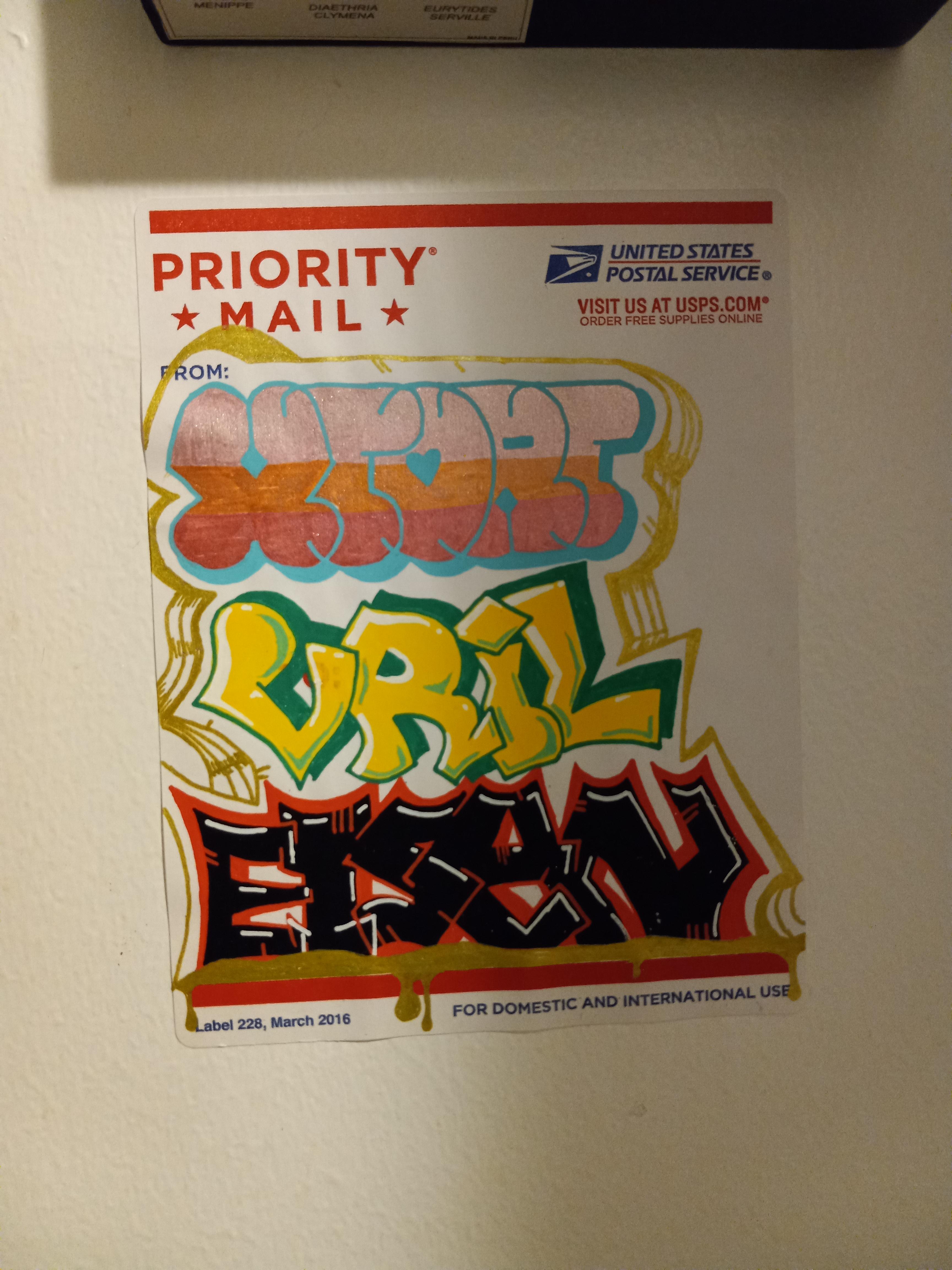 USPS priority mail graff sticker I made for my boyfriend about a month
