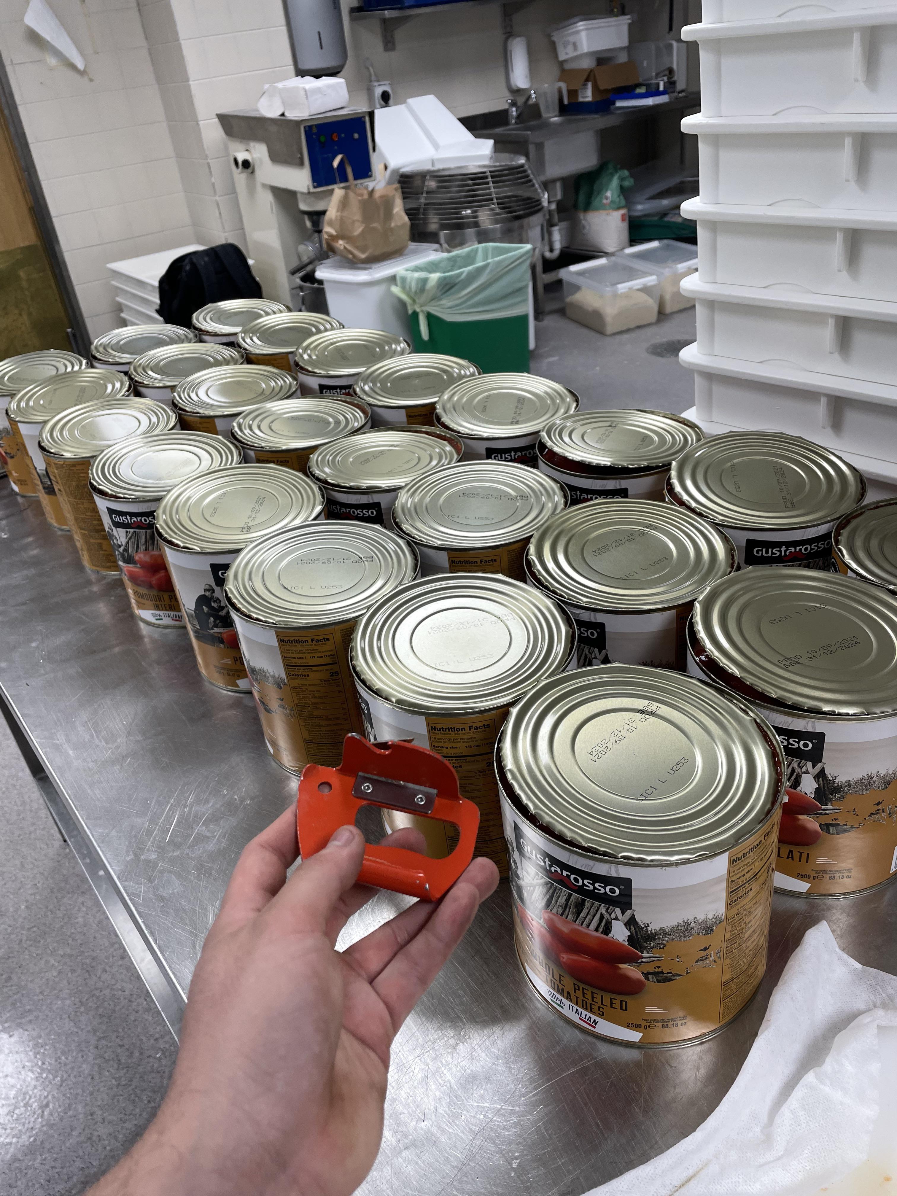 The nice can opener is broken so I just open 24 cans with this bad boy