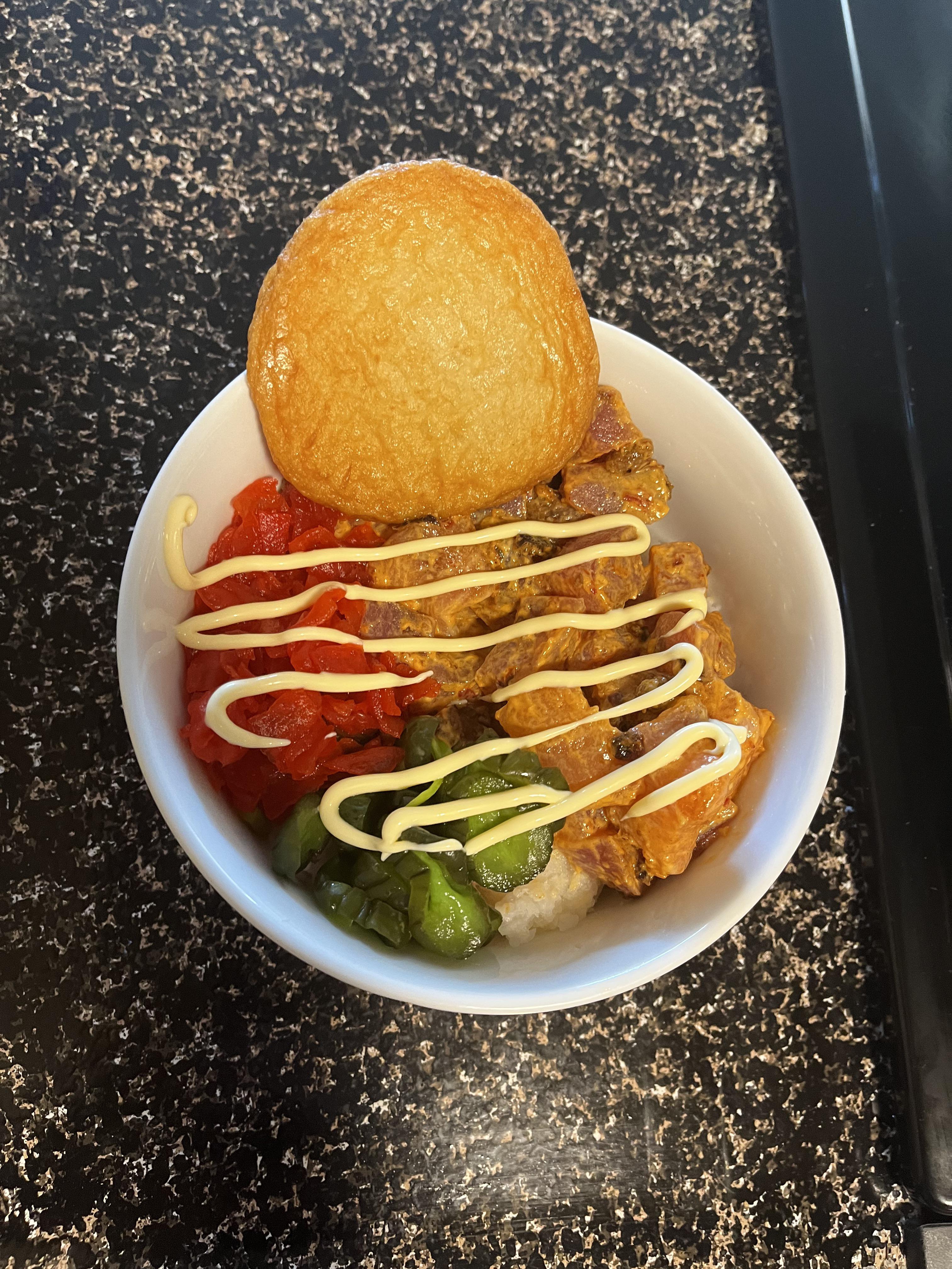 Homemade poke bowl with ingredients from Oto’s Marketplace on Freeport Blvd. Tuna and salmon