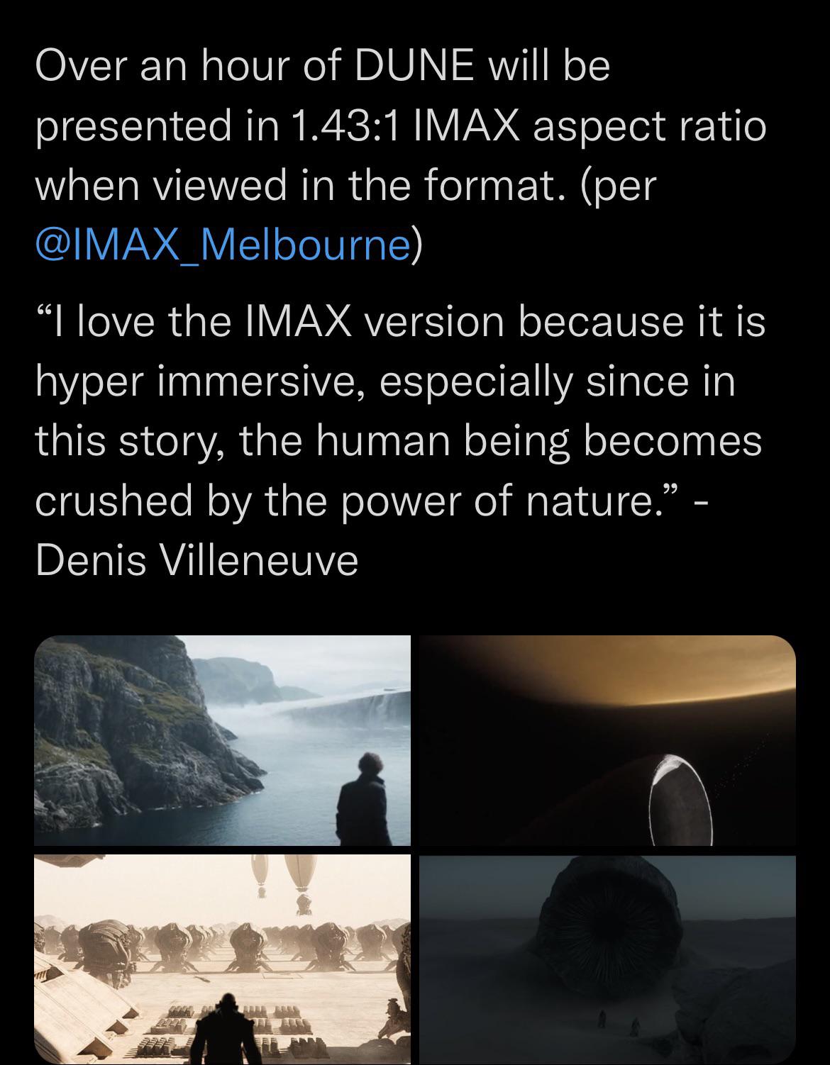 Amount of IMAX footage for DUNE confirmed r/dune