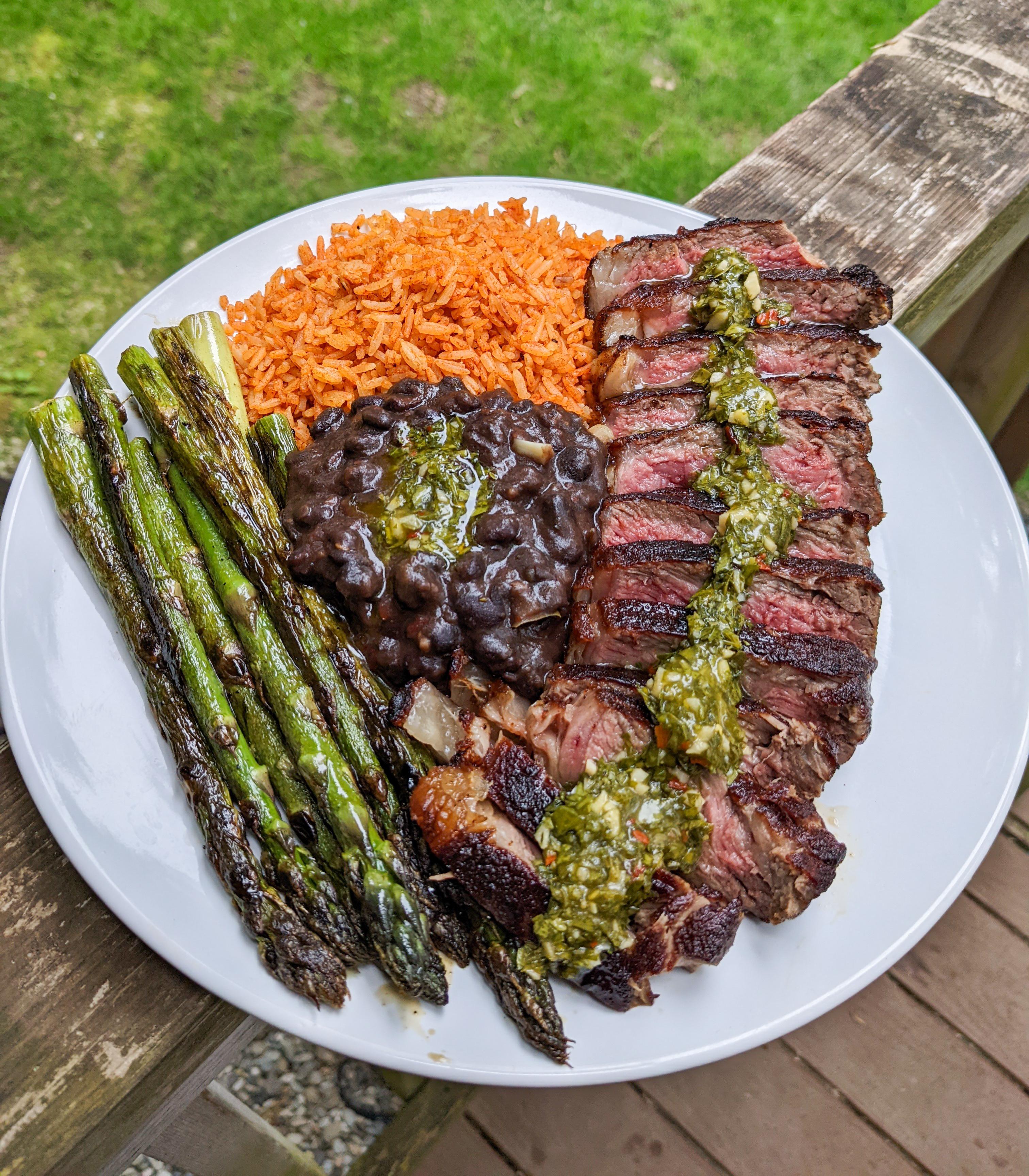 [Homemade] Chimichurri steak with sides. r/food