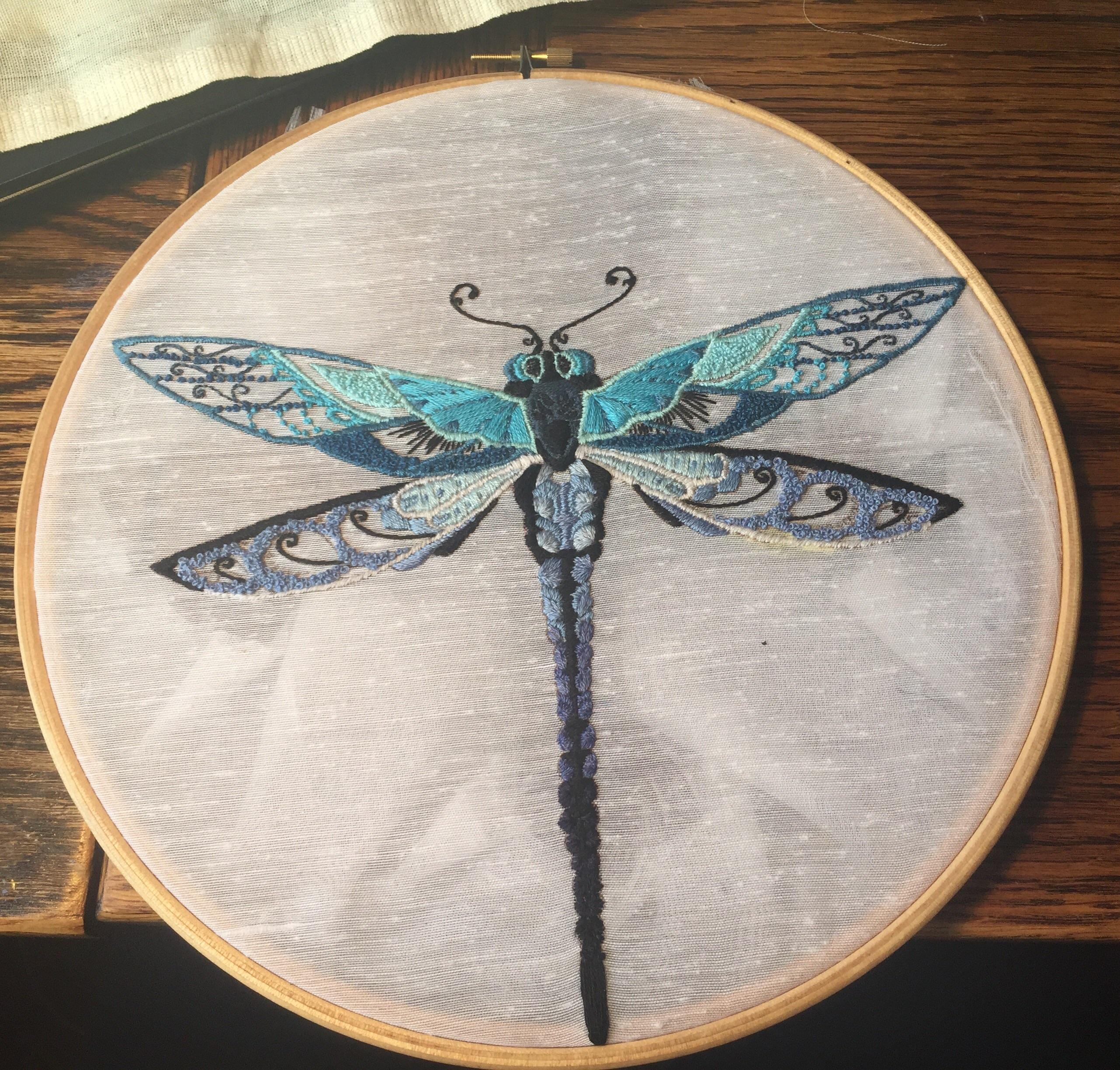 I made a blue dragonfly r/Embroidery