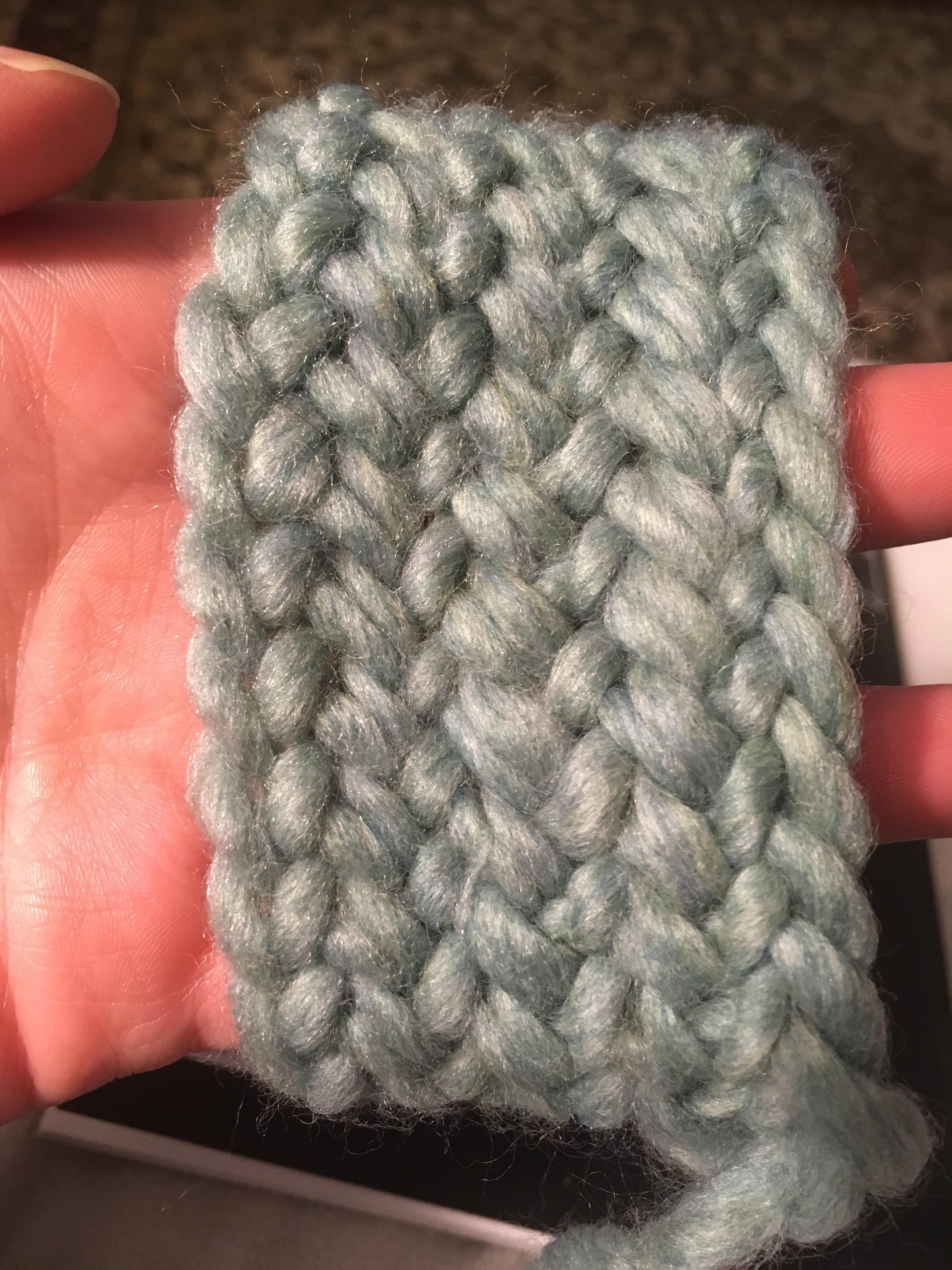 Step 1 of fingerless mitts Learn nalbinding. My very first piece, in