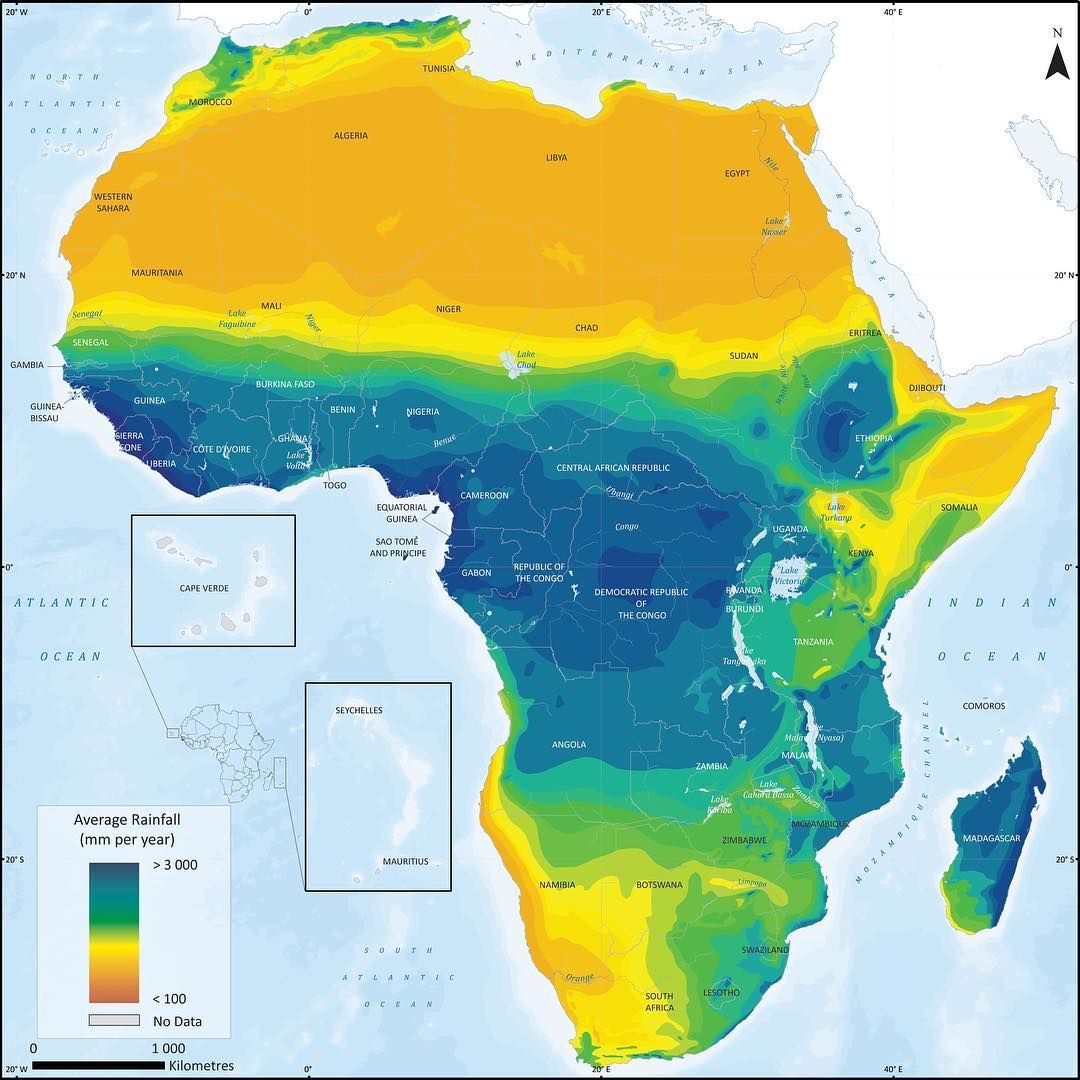 "I bless the rains down in Africa" (Average Annual Rainfall in Africa
