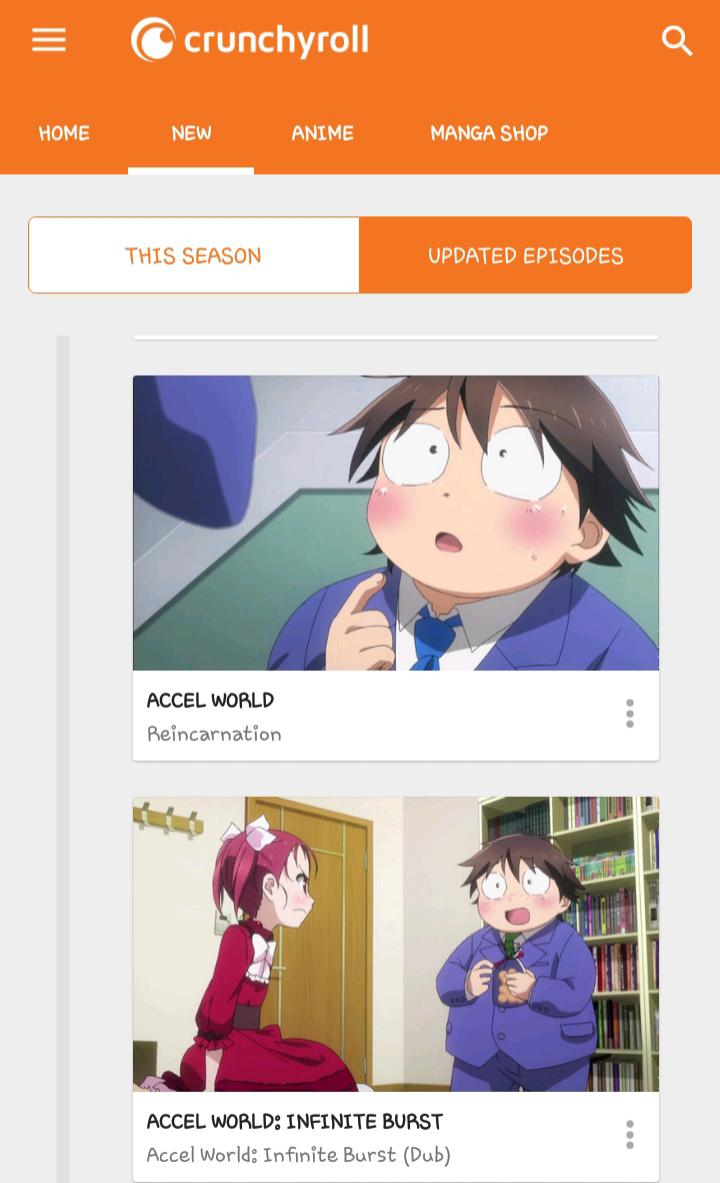 Accel World & Accel World Infinite Burst are both available again in full, on Crunchyroll for