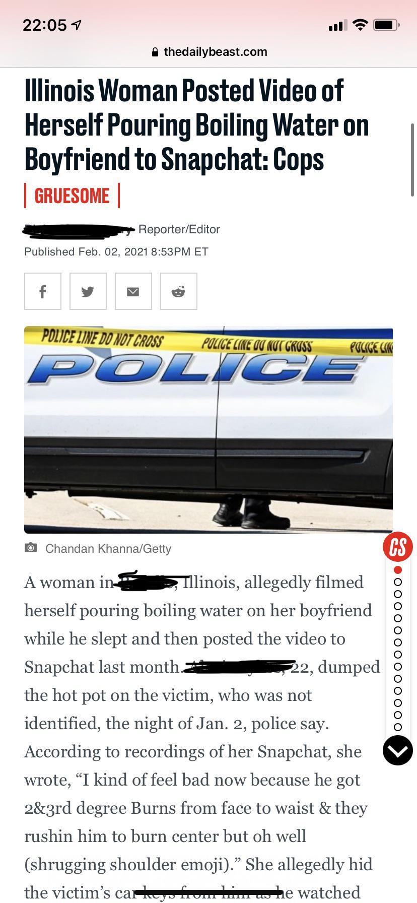 Illinois Woman Posted Video of Herself Pouring Boiling Water on Boyfriend to Snapchat Cops r
