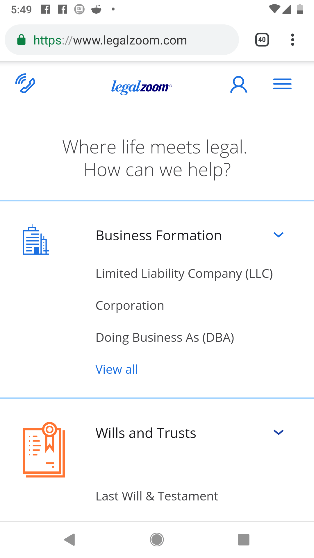 I was starting a new business with legalZoom and when I found out that