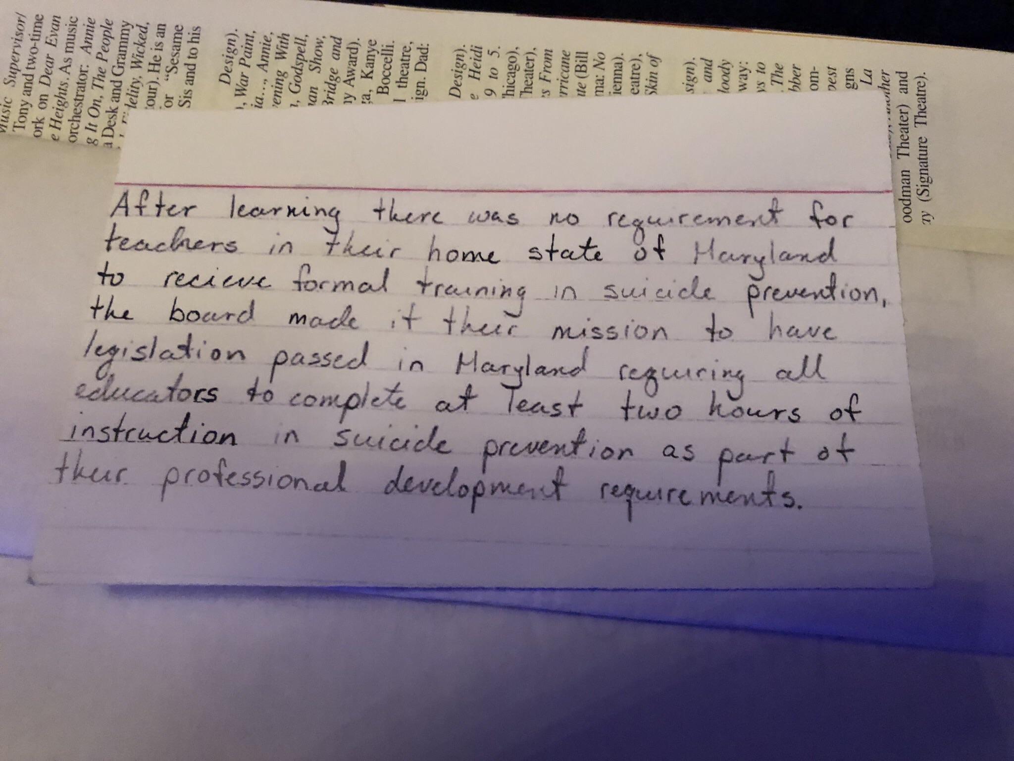 A prop index card from Evan’s speech fell into the audience last night