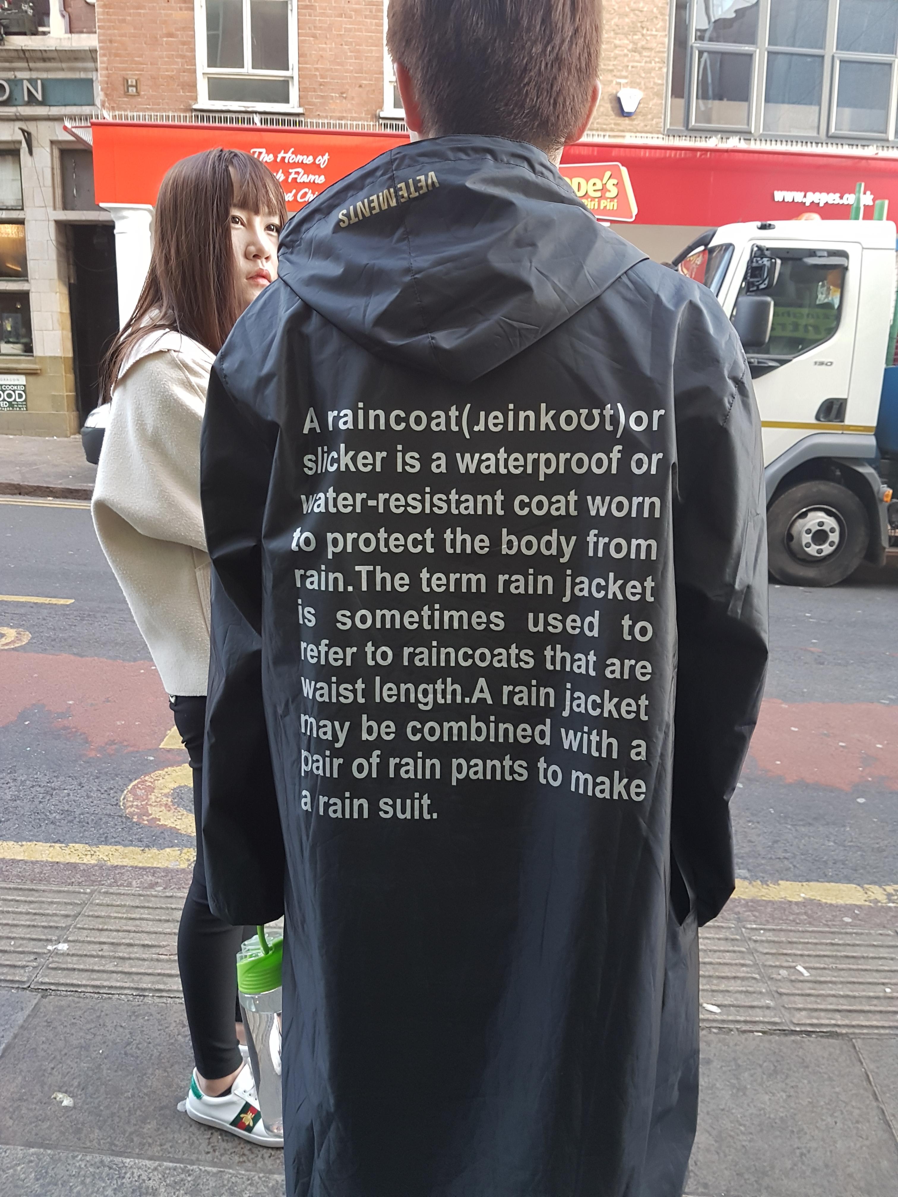 This raincoat with it's definition on the back. r/mildlyinteresting