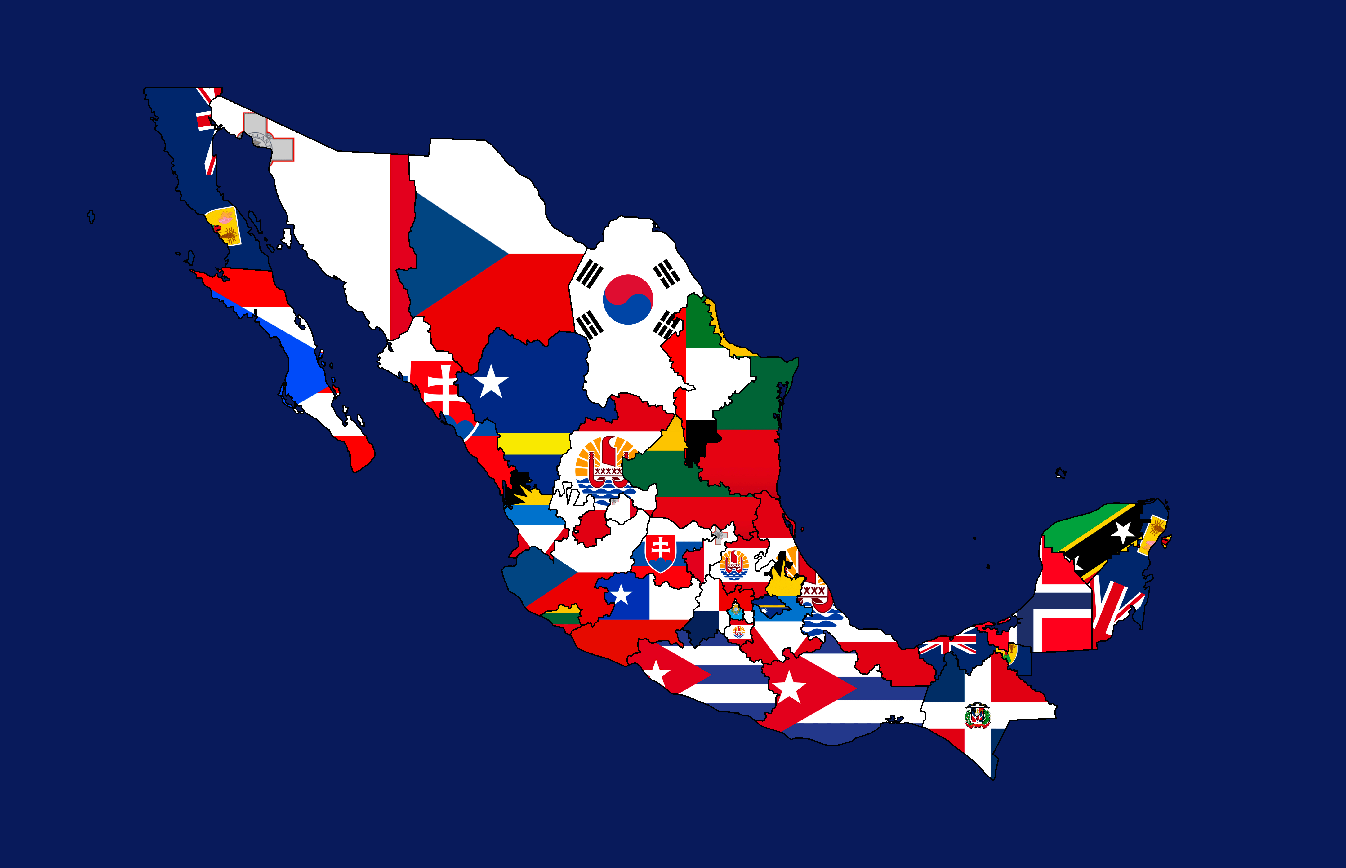 Flag map of mexican states with the country closest to it's GDP (PPP