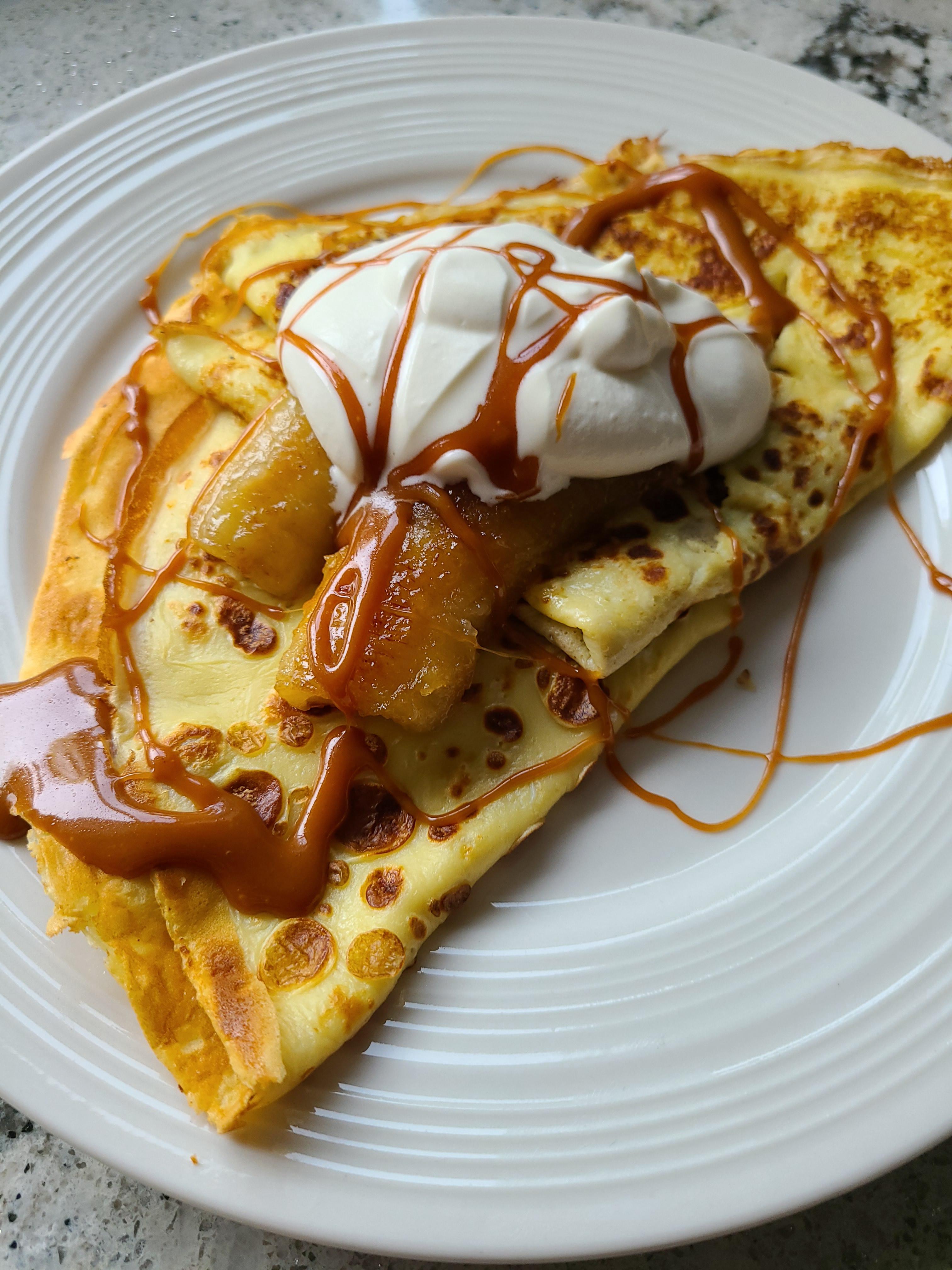 [I made] Salted caramel crepes with bananas flambé r/FoodPorn