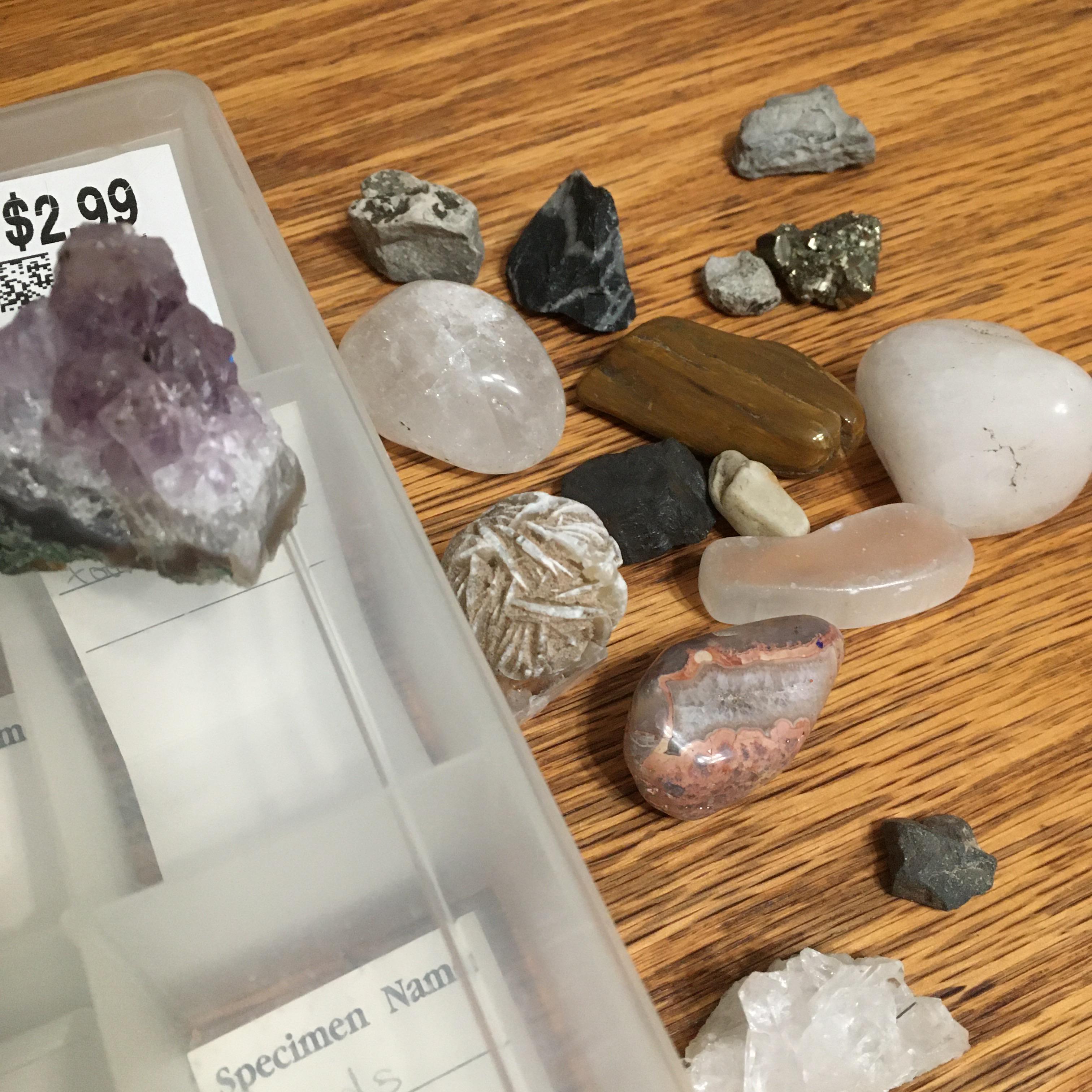 Little mineral specimen box with cool crystals, so much magic for 3