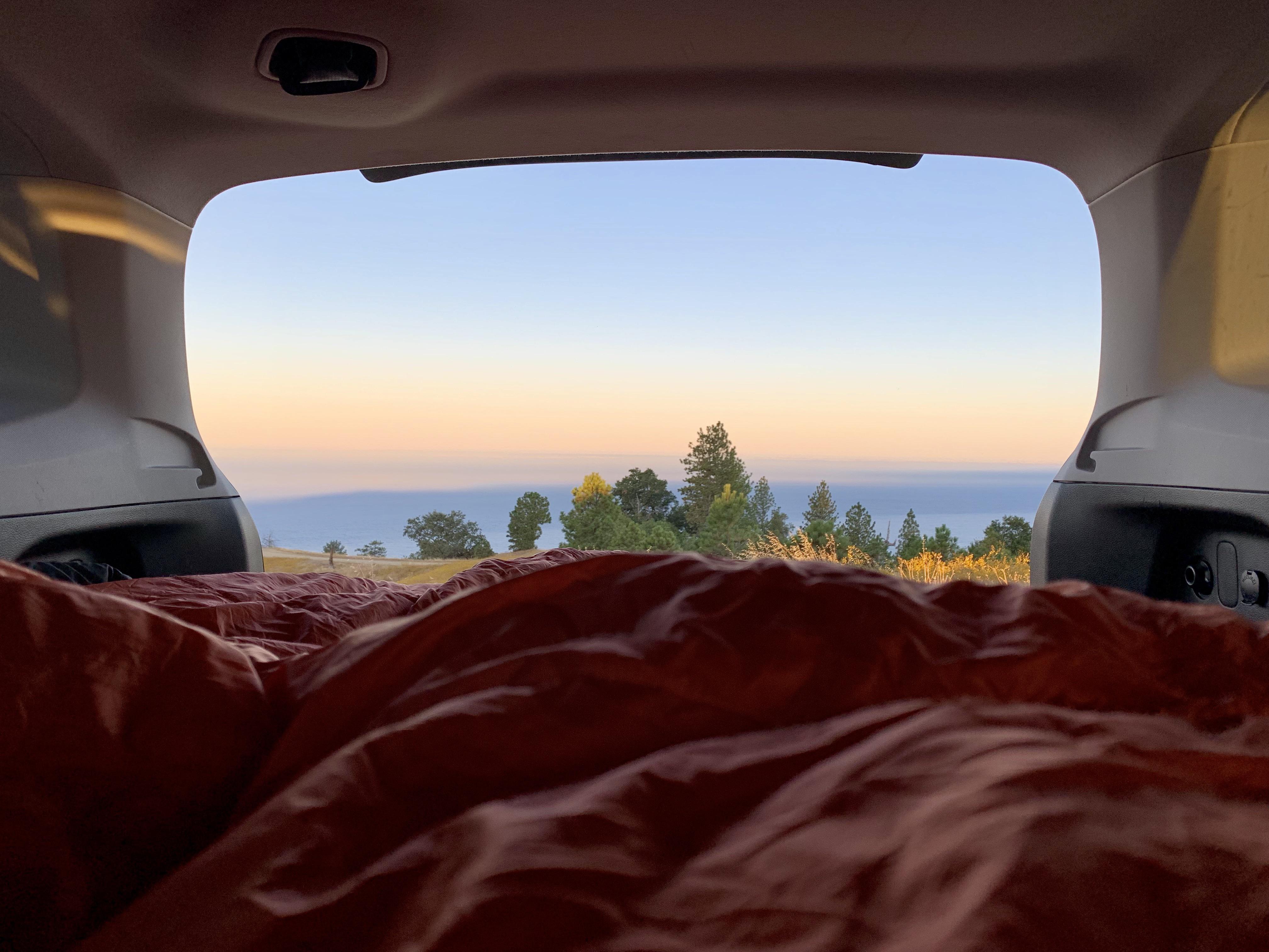 Big Sur camps in my Subaru Forester. Ahhh the peace of waking up to an