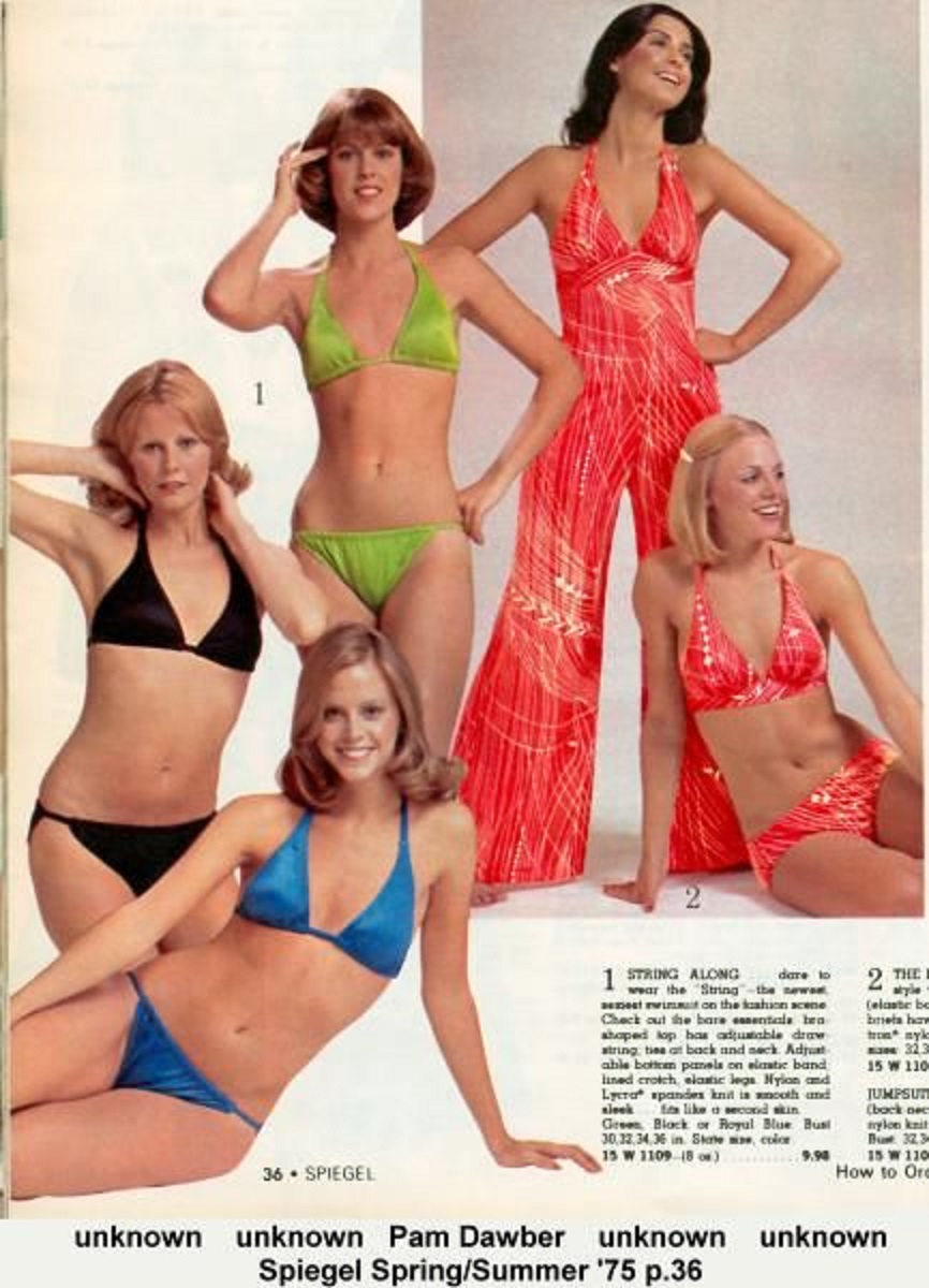 Pam Dawber, middle, modeling the green bikini, from the Spiegel catalog