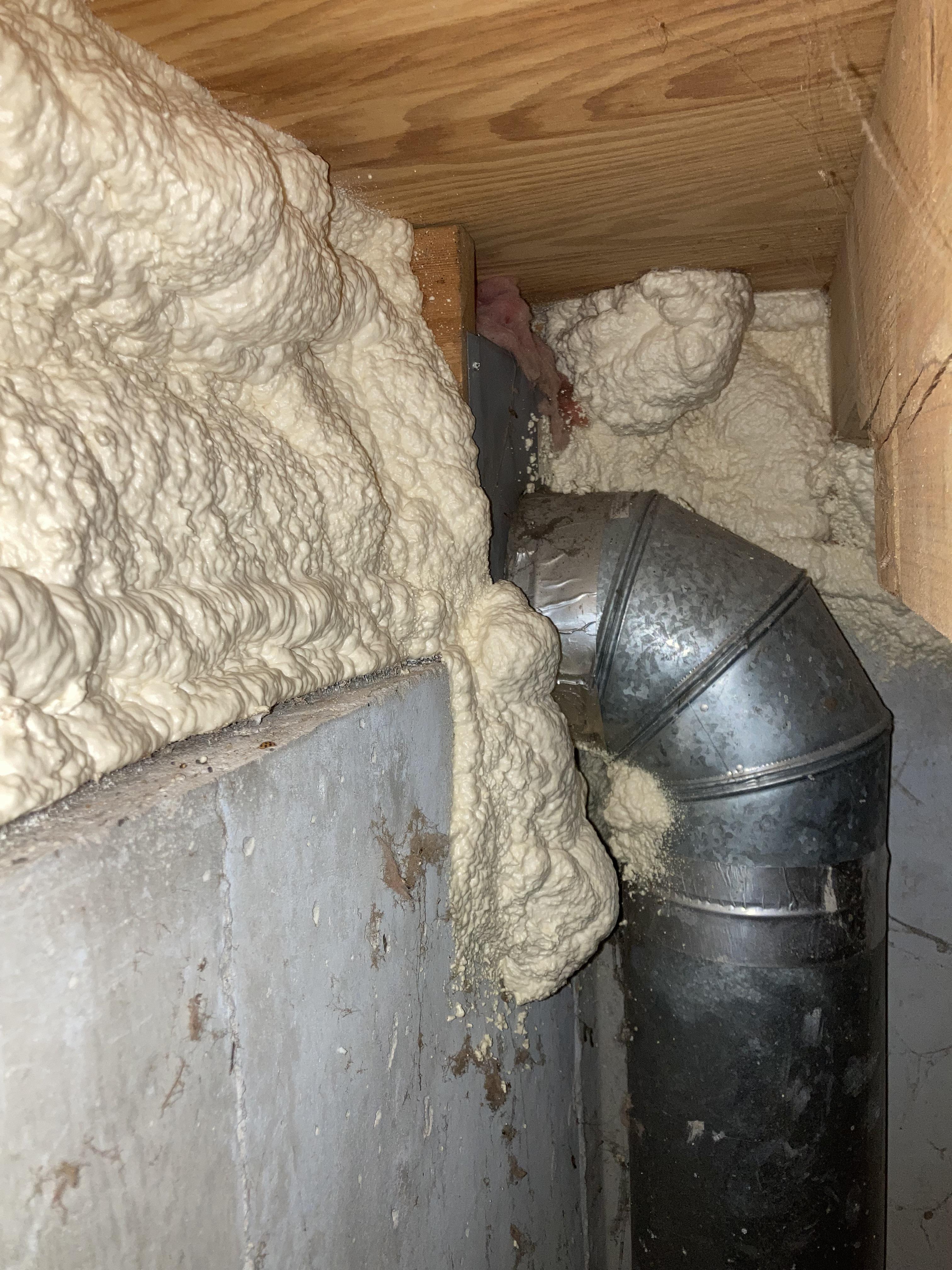 spray foam too close to this natural gas fireplace exhaust? definitely
