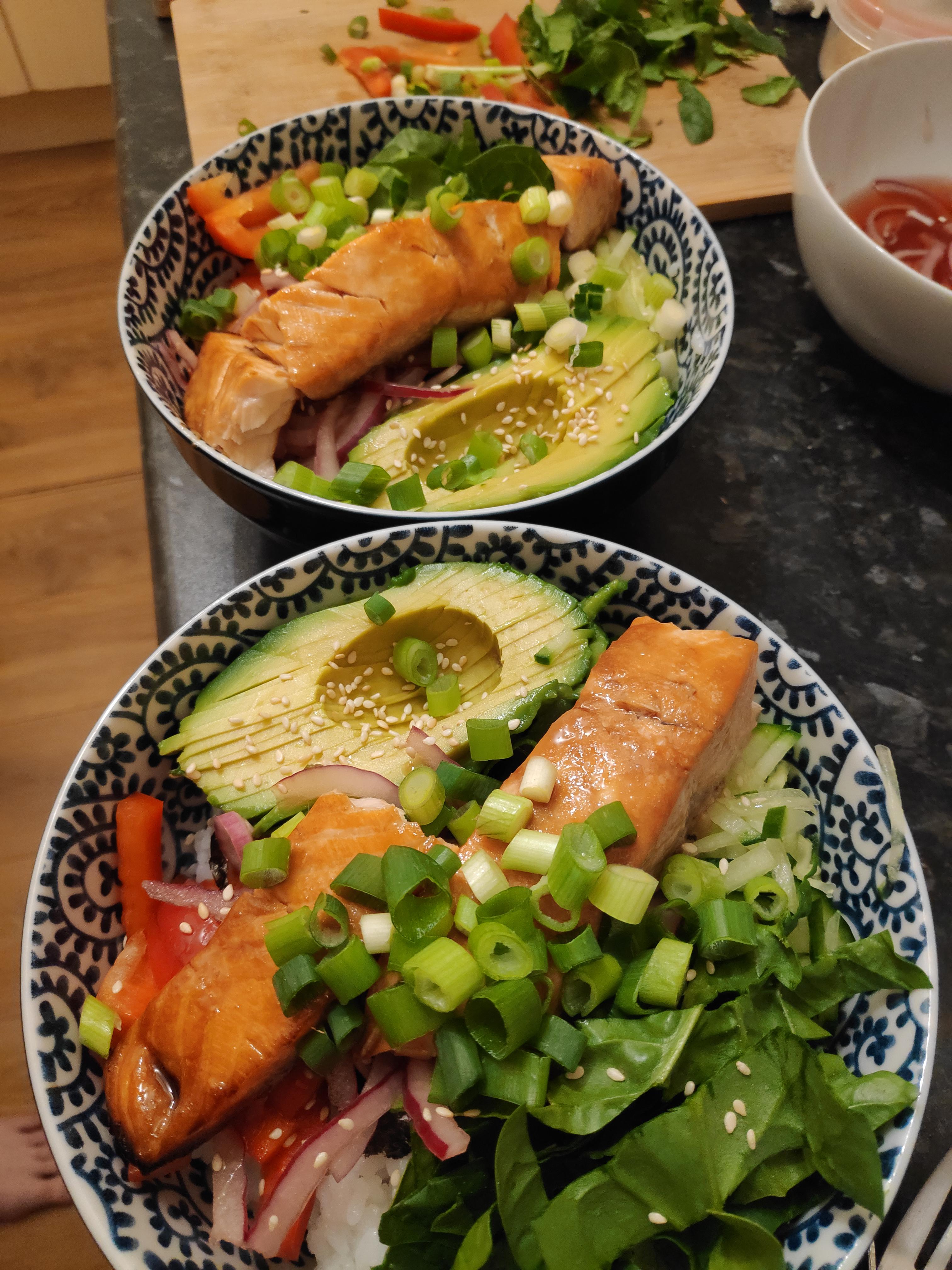 Teriyaki salmon poke bowl for lunch r/FoodPorn