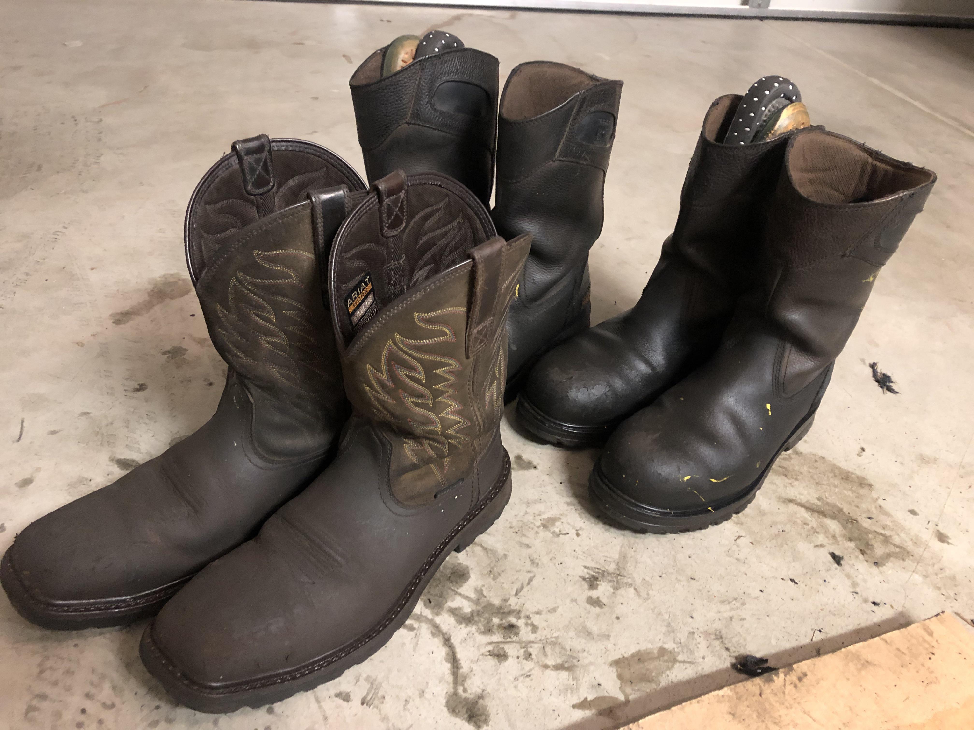 Timberland powerwelt’s & Ariat groundbreaker steel toe. All have