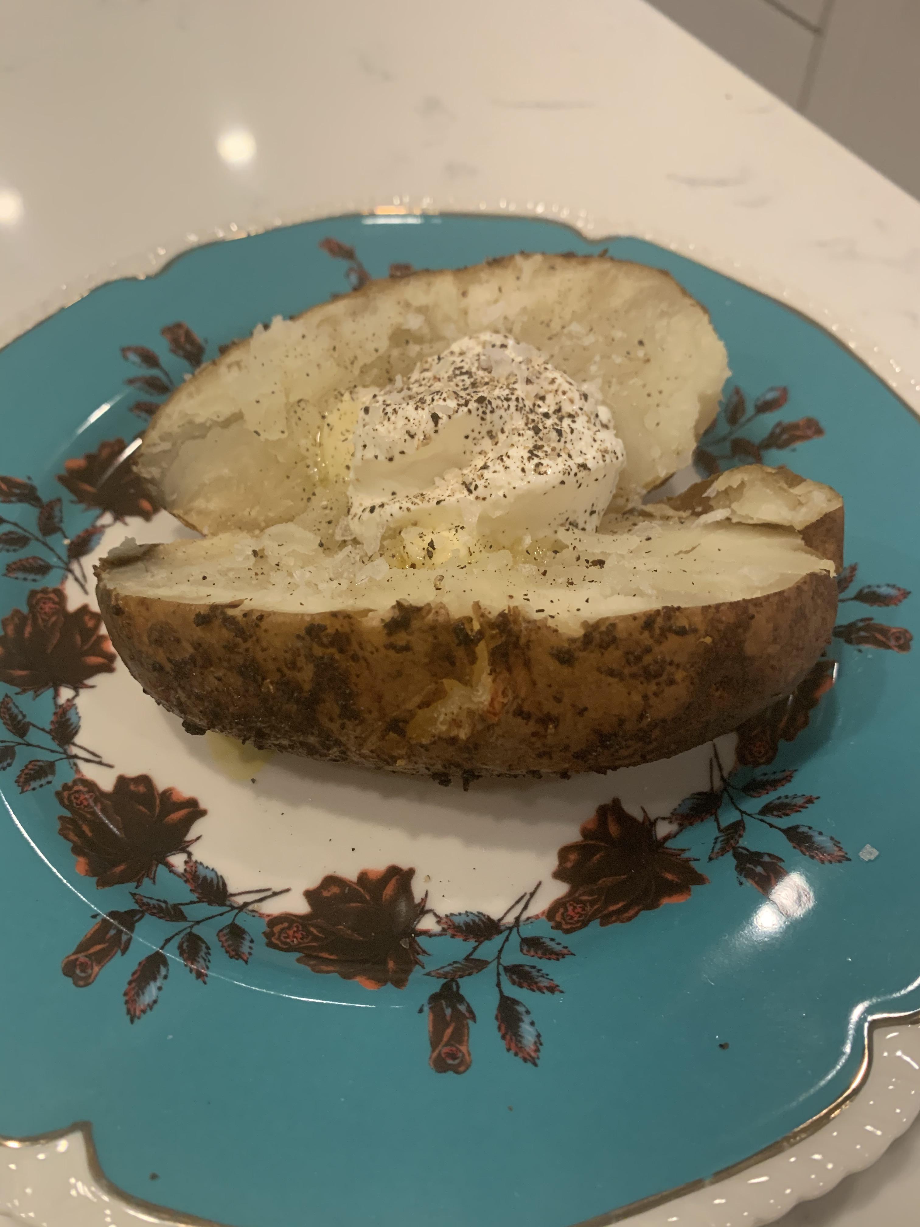 Baked potato. Rubbed with olive oil, Momofuku seasoned salt, smoked 250