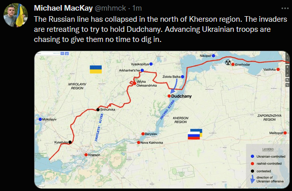 Route is taking place in Kherson. Russian line has collapsed... AGAIN