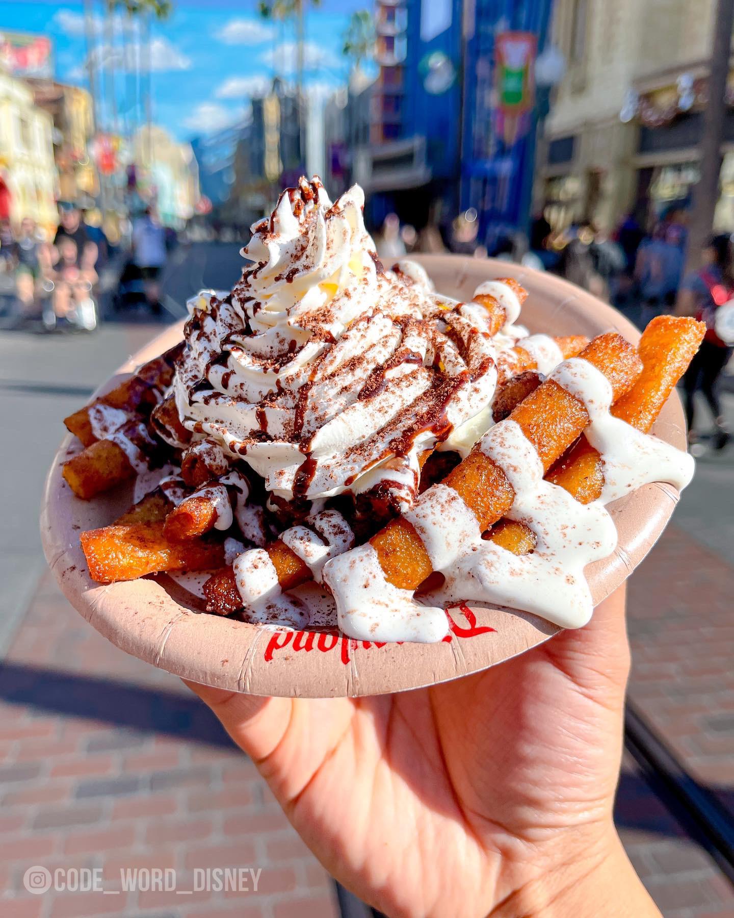 The seasonal ChocolateMarshmallow Funnel Cake Fries from Award Wieners in Disney California